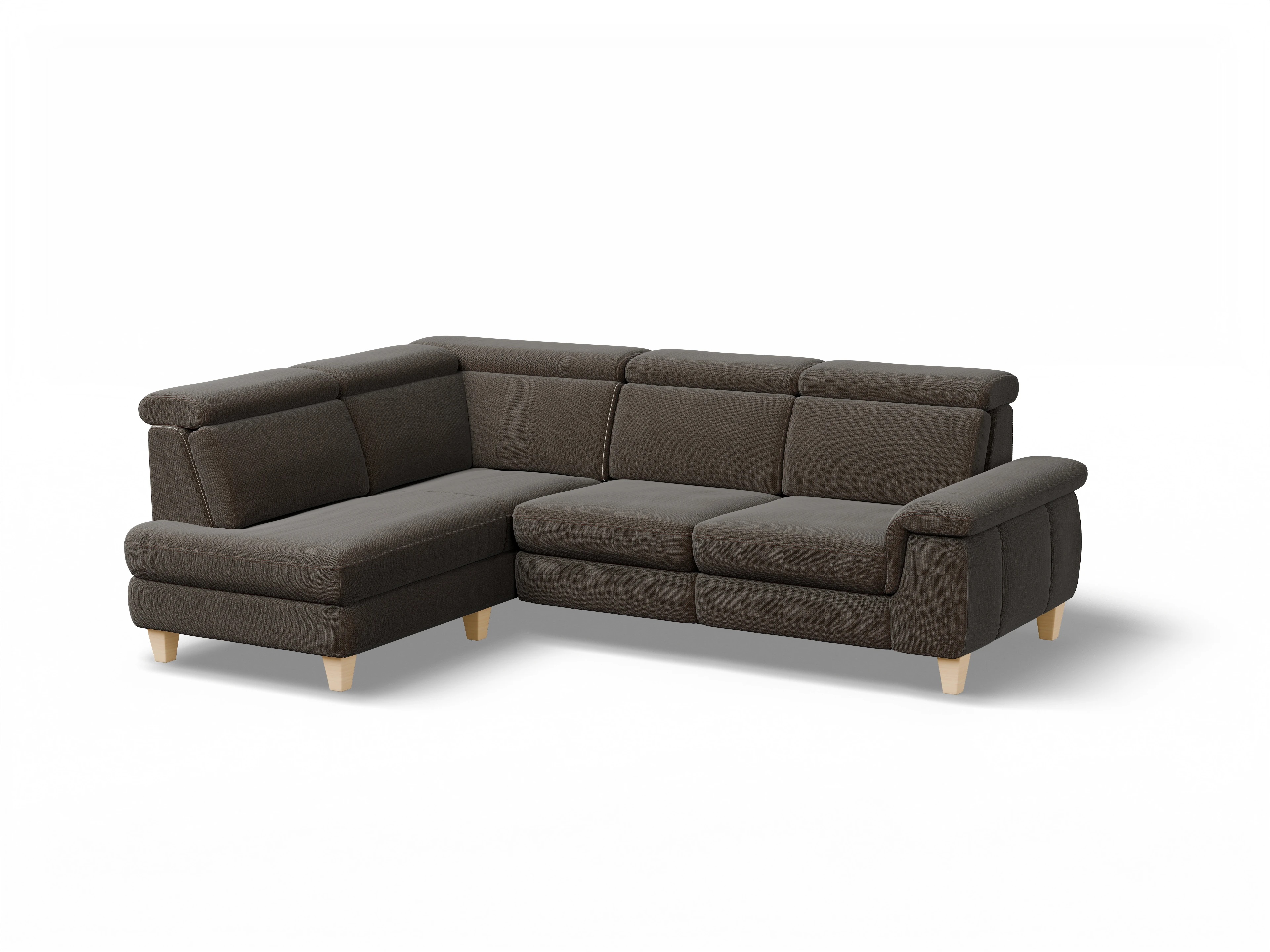 München KO Medium L Ansicht des Produktes München Ecksofa links Abschluss offen in Stoff Braun