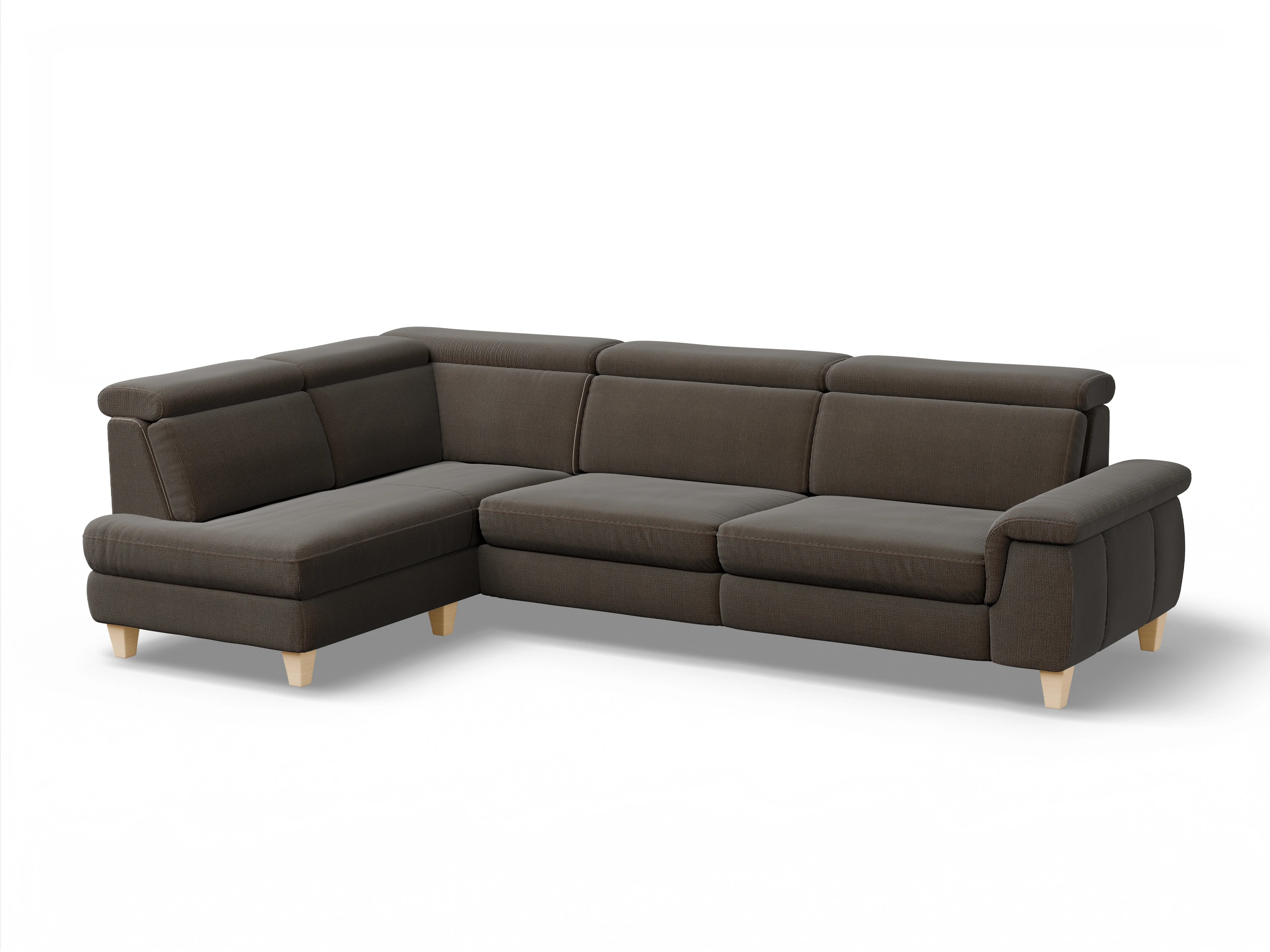 Ansicht des Produktes München Ecksofa links Abschluss offen in Stoff Braun