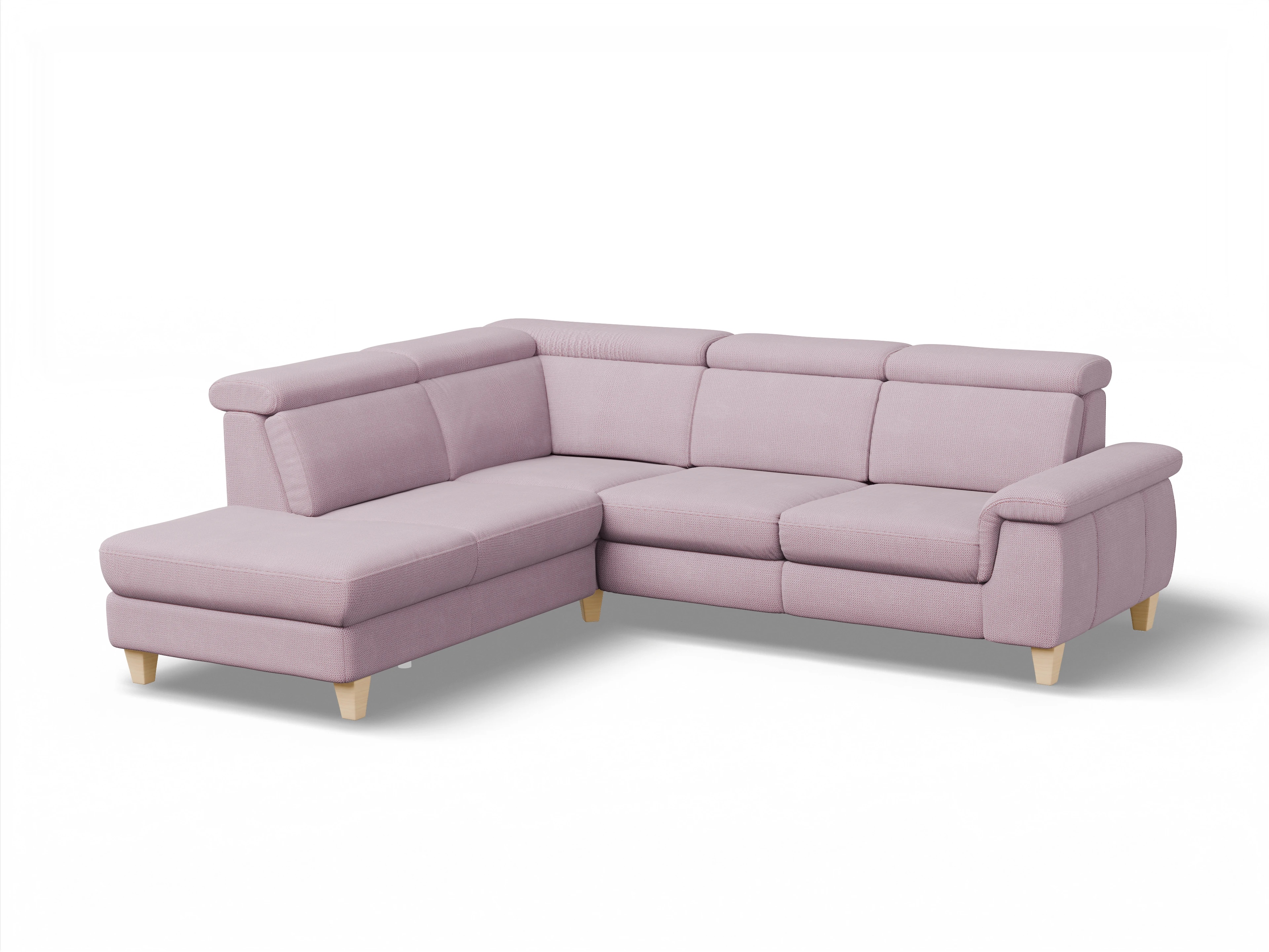 Ansicht des Produktes München Ecksofa links mit Armlehne in Stoff Rosa