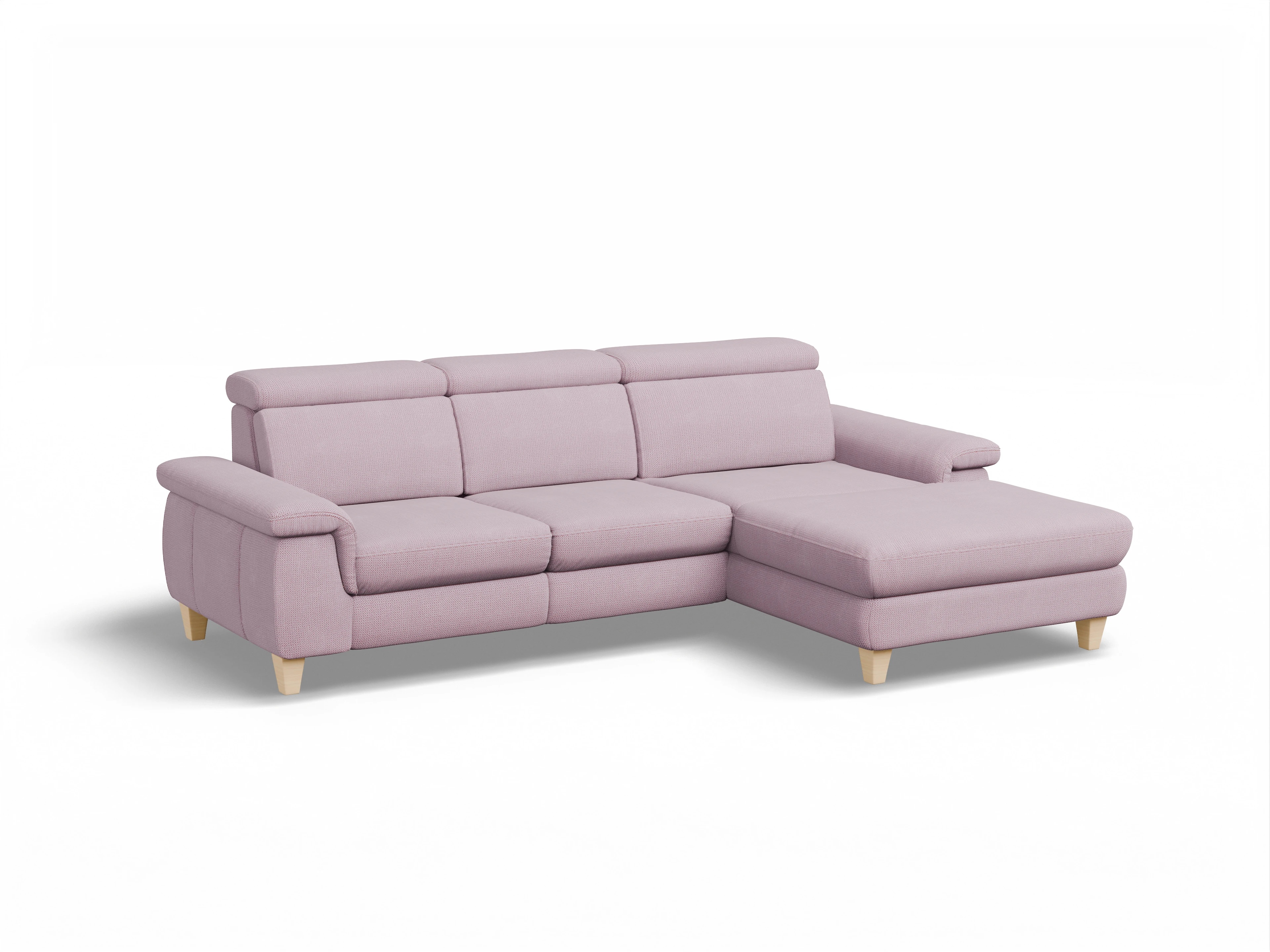 Ansicht des Produktes München Ecksofa rechts Abschluss offen in Stoff Rosa