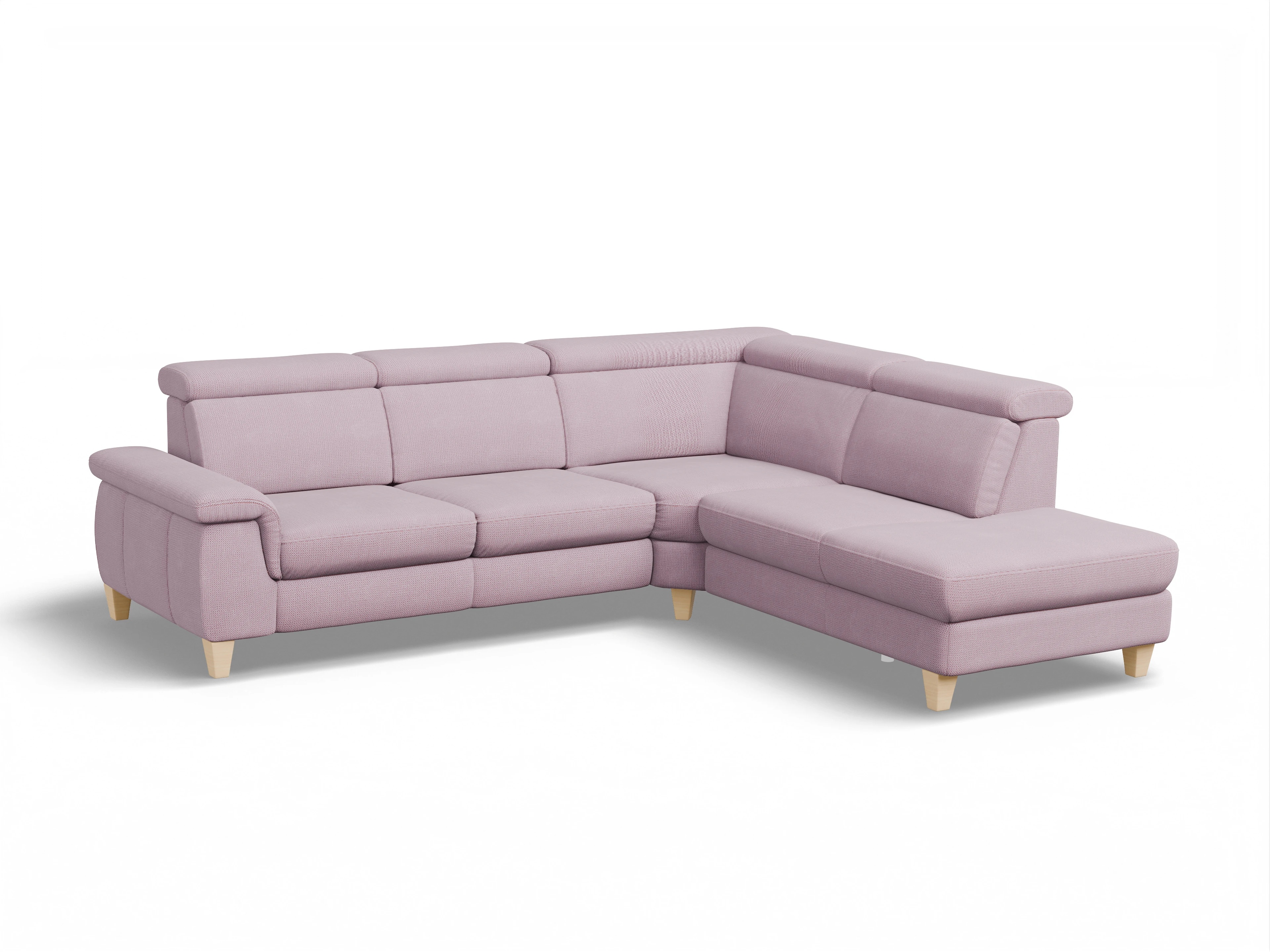 Ansicht des Produktes München Ecksofa rechts Abschluss offen in Stoff Rosa