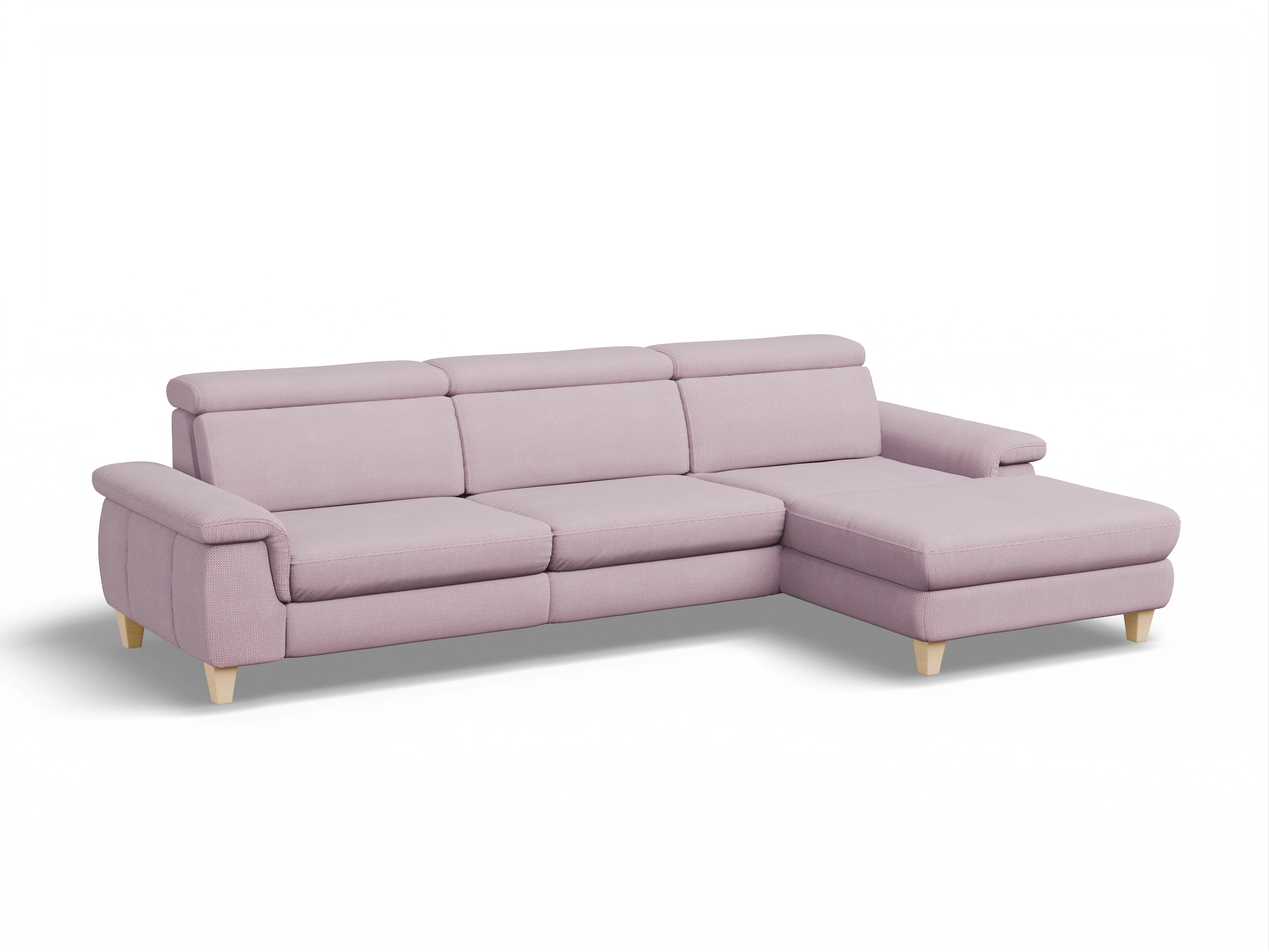 Ansicht des Produktes München Ecksofa rechts Abschluss offen in Stoff Rosa