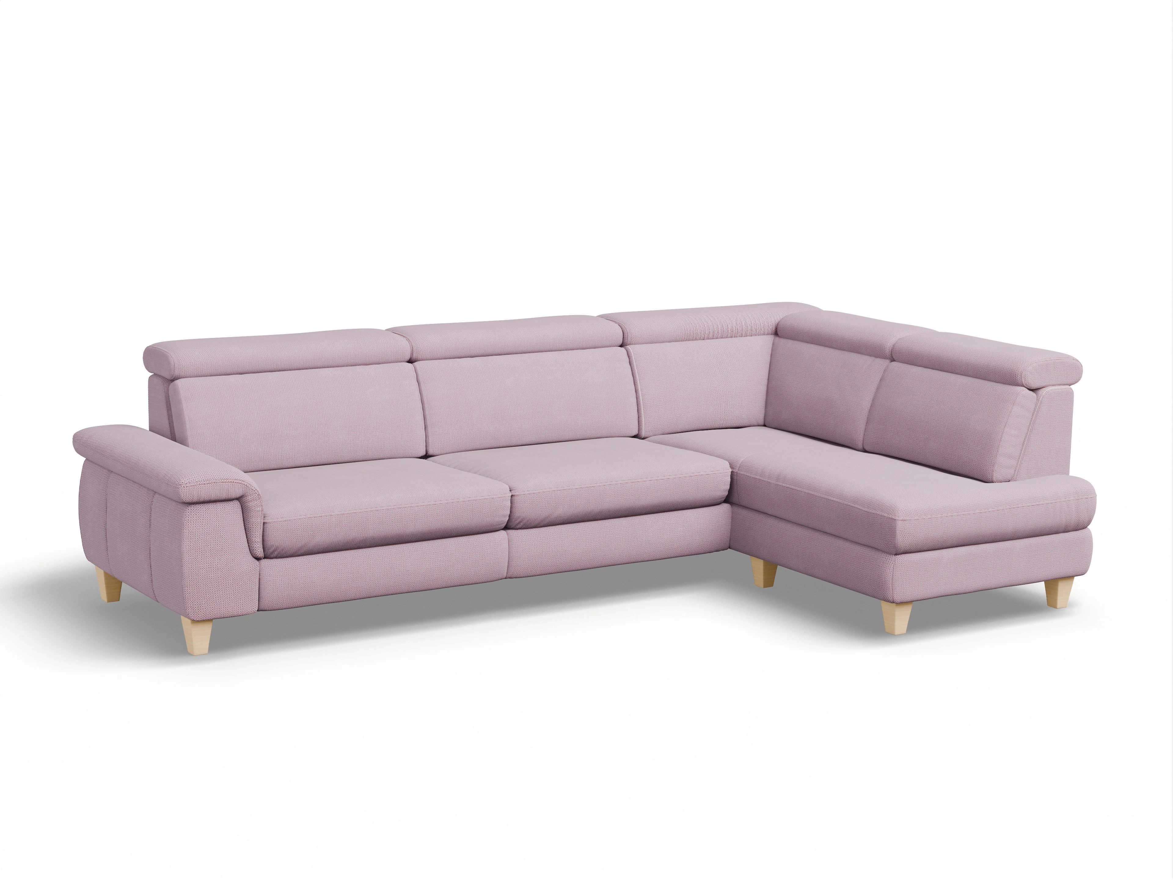 Ansicht des Produktes München Ecksofa rechts Abschluss offen in Stoff Rosa