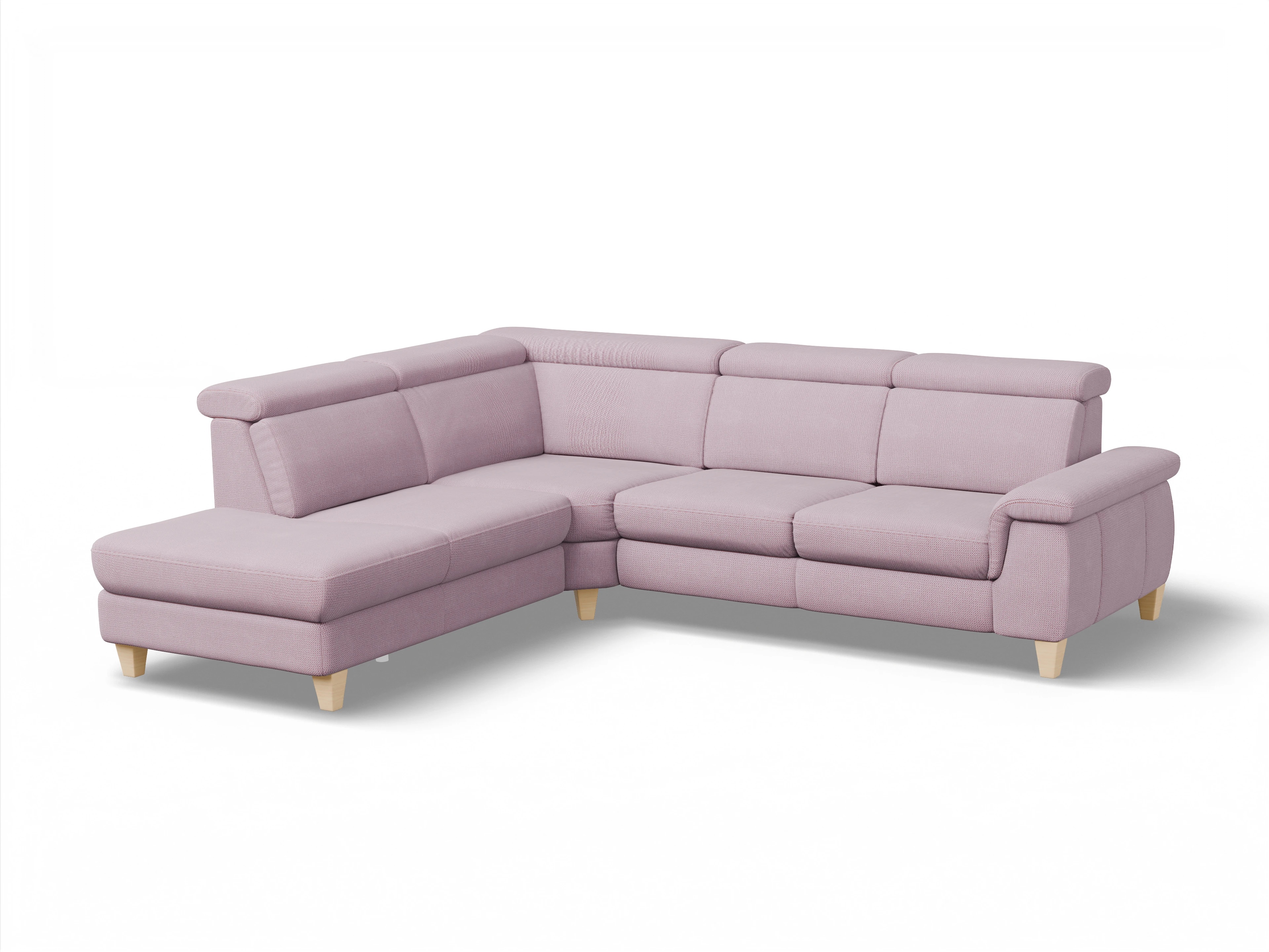 München 1Aho WE Small L Ansicht des Produktes München Ecksofa links Abschluss offen in Stoff Rosa