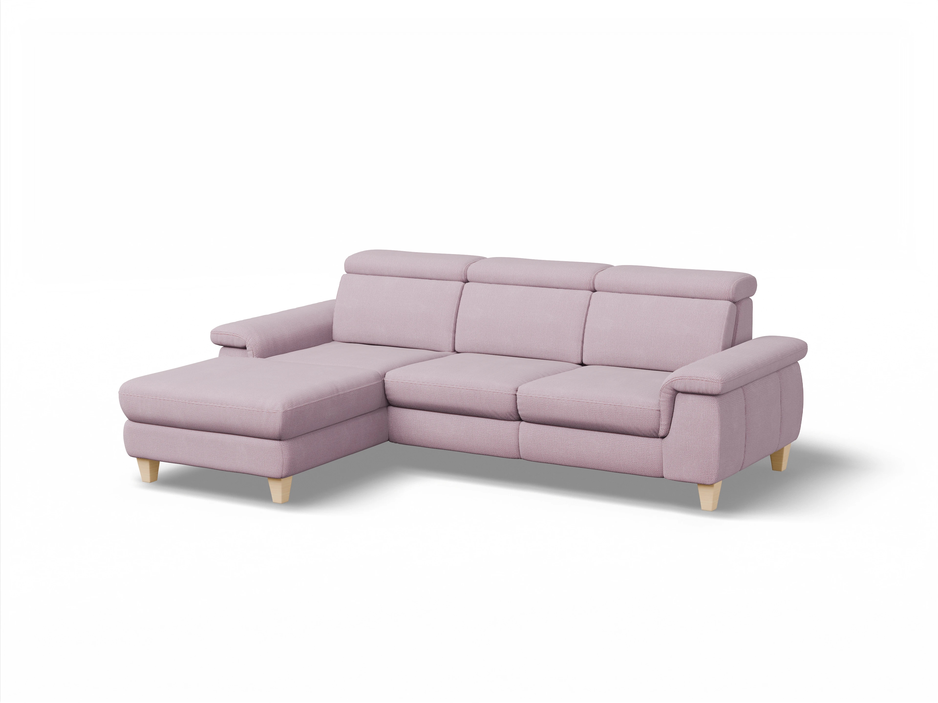 Ansicht des Produktes München Ecksofa links Abschluss offen in Stoff Rosa