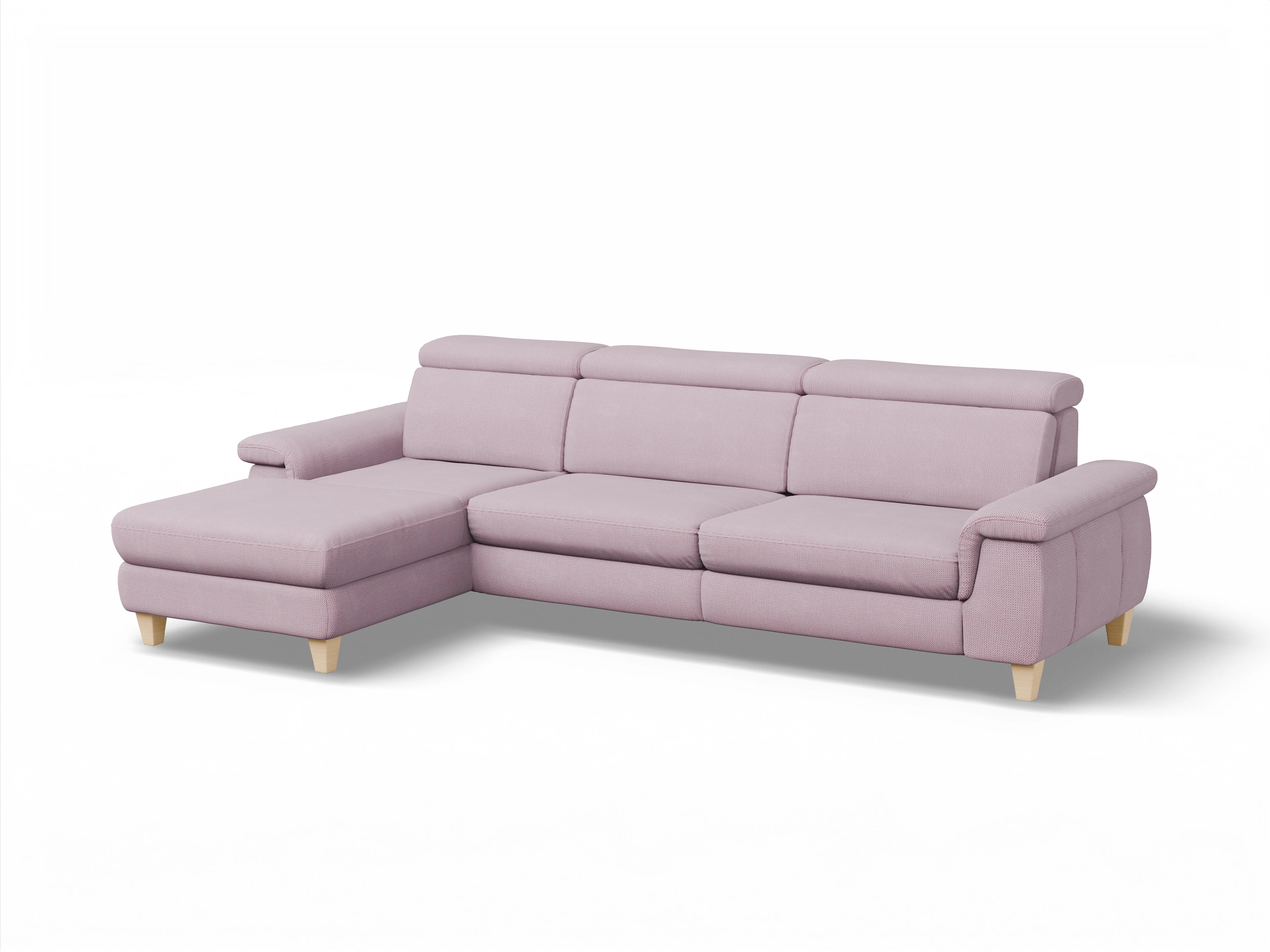 Ansicht des Produktes München Ecksofa links Abschluss offen in Stoff Rosa