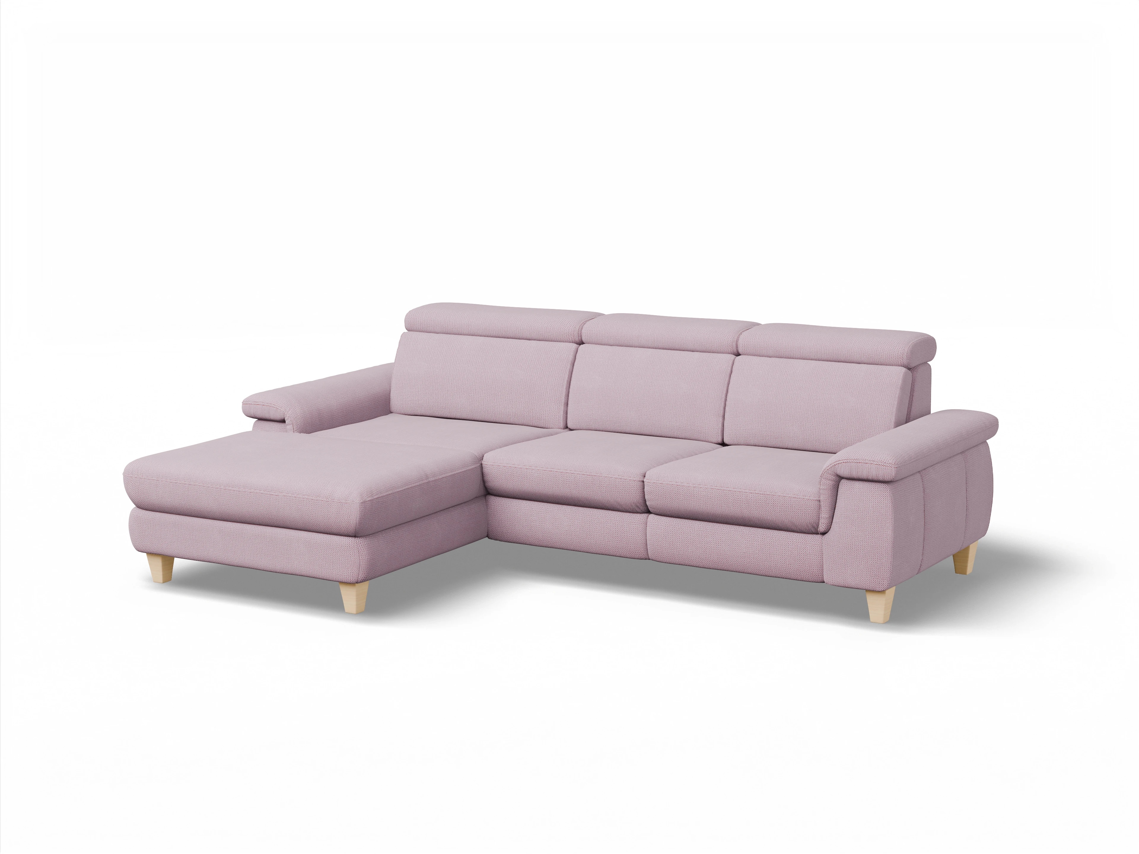 Ansicht des Produktes München Ecksofa links Abschluss offen in Stoff Rosa