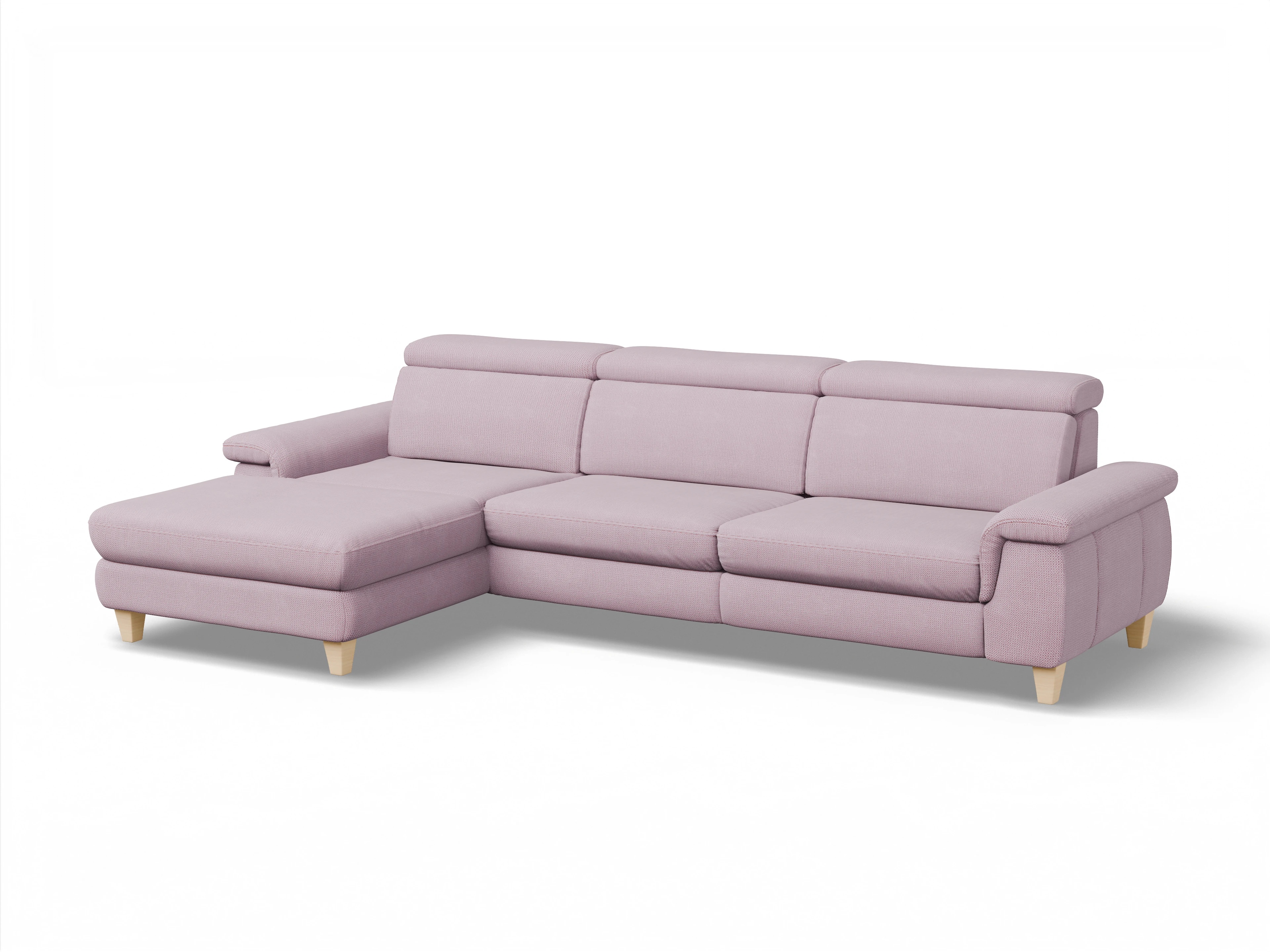 München LOgroß Large L Ansicht des Produktes München Ecksofa links Abschluss offen in Stoff Rosa