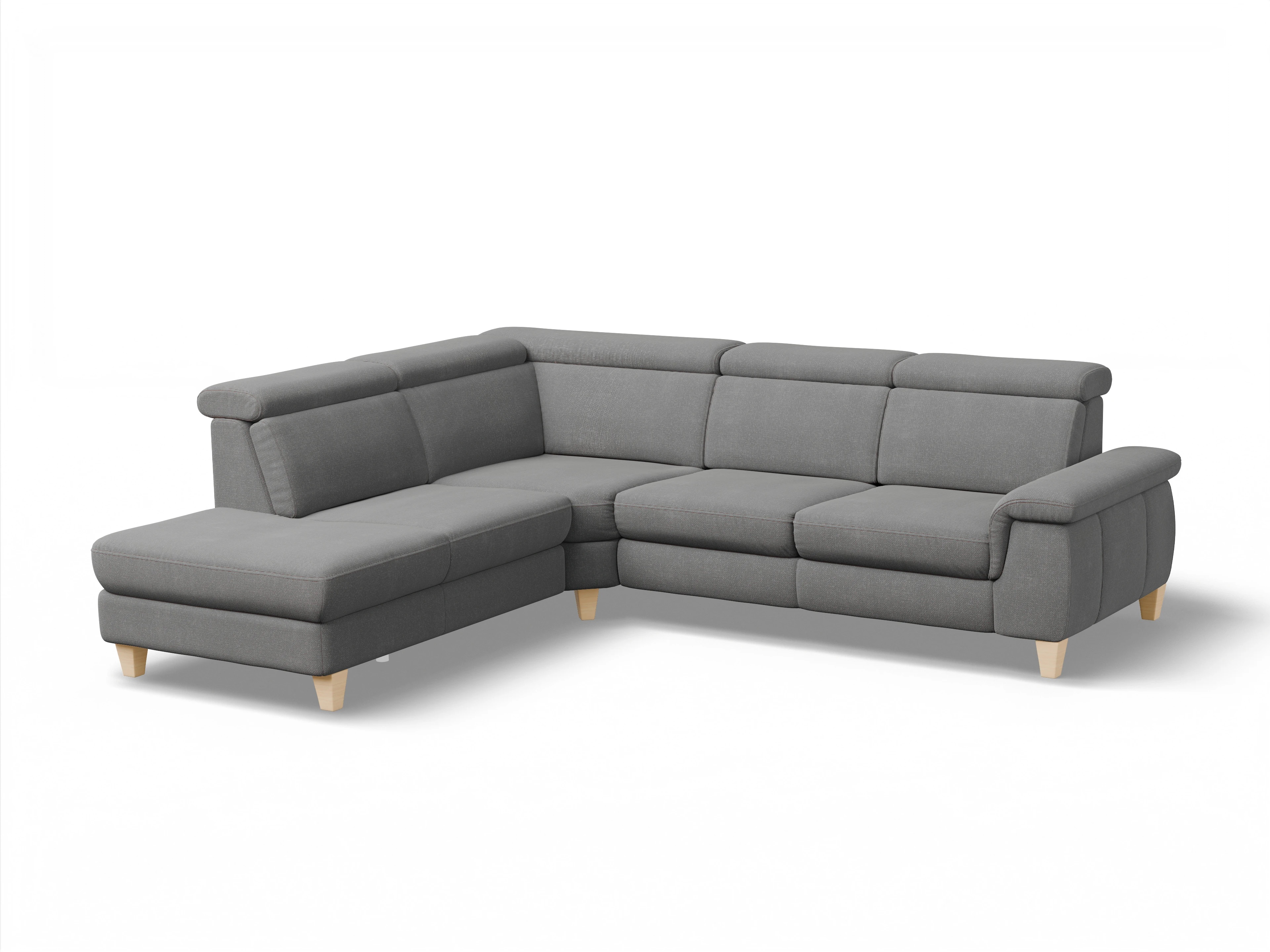 Ansicht des Produktes München Ecksofa links Abschluss offen in Stoff Grau