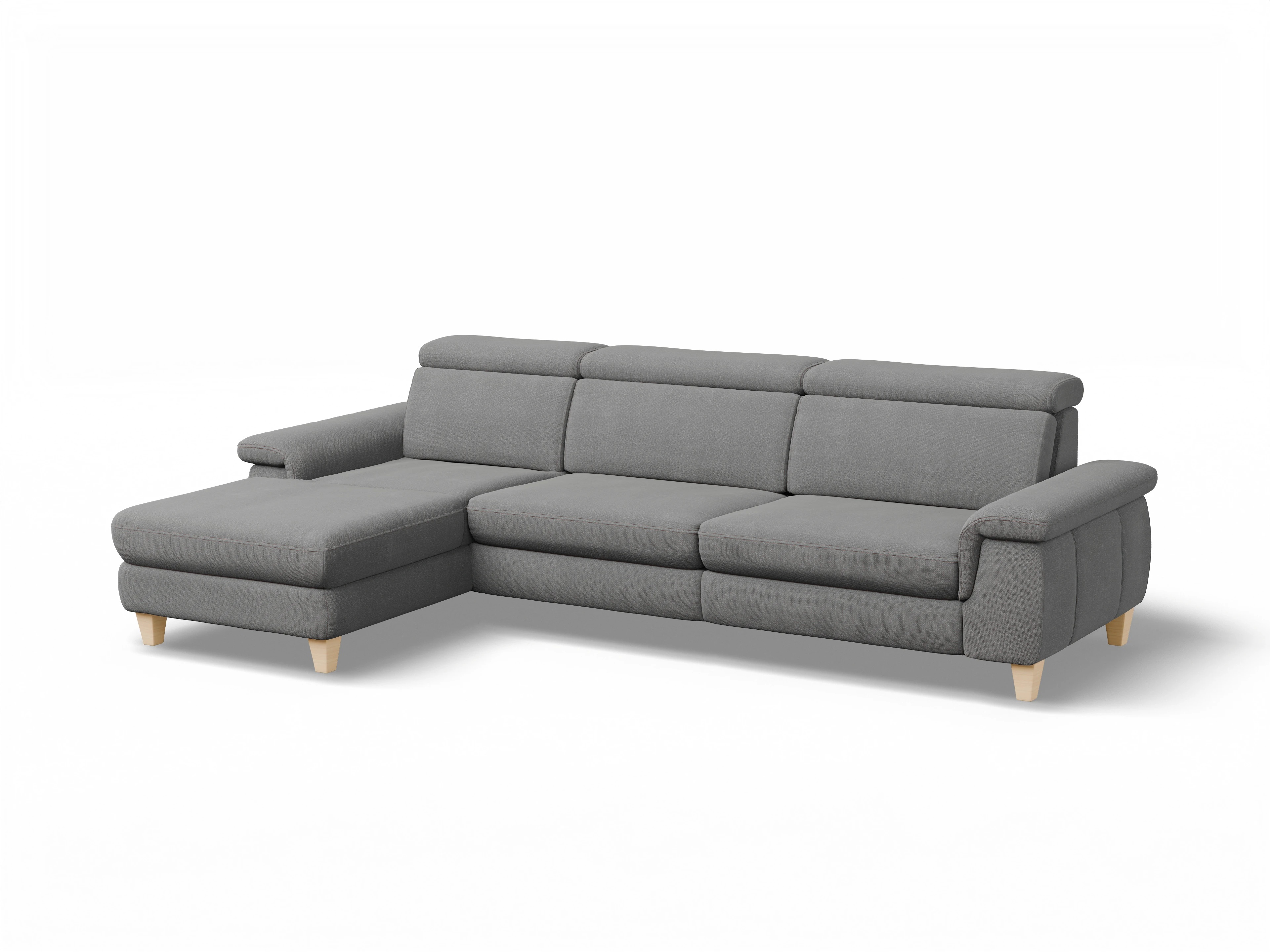 Ansicht des Produktes München Ecksofa links Abschluss offen in Stoff Grau