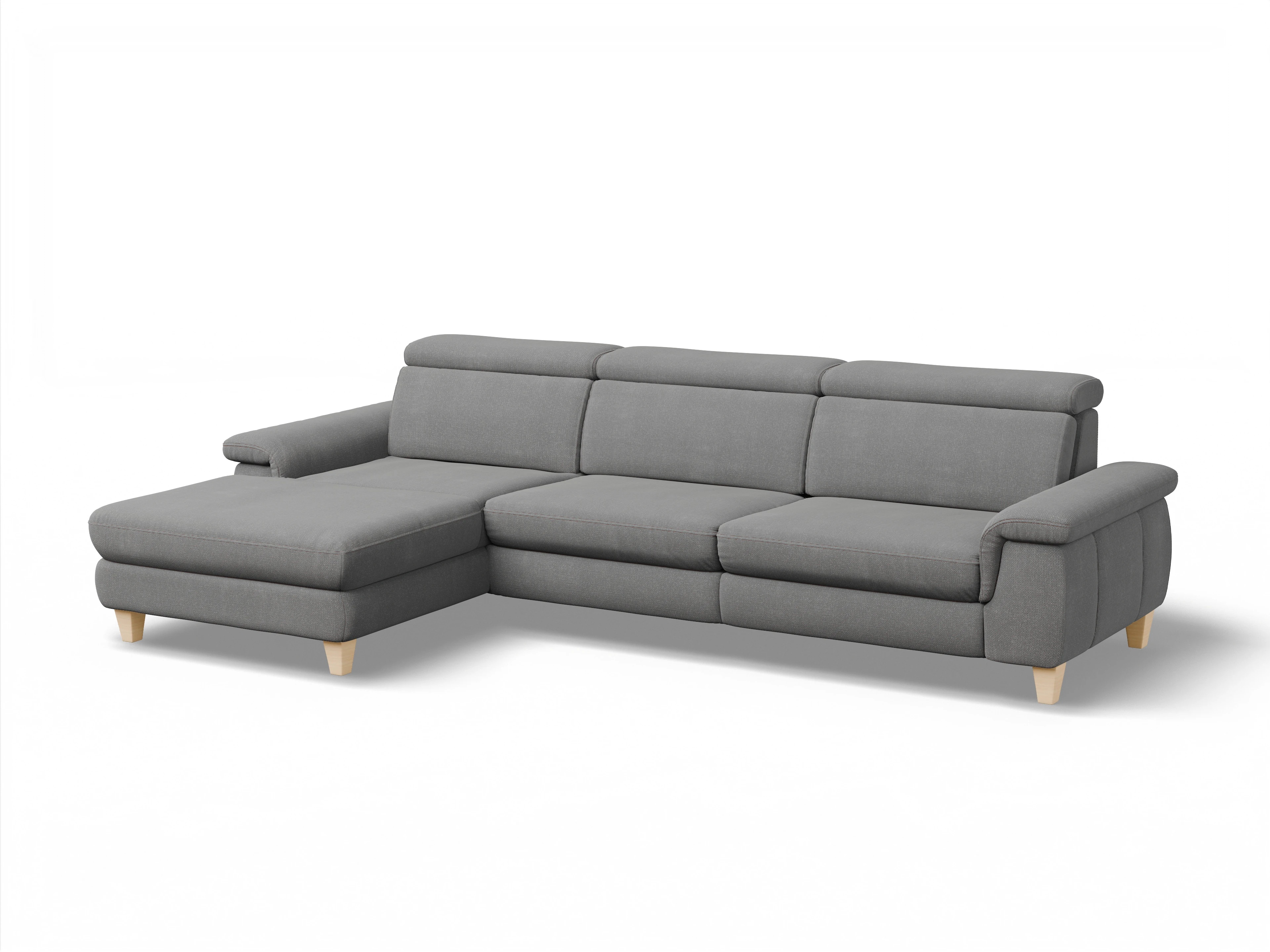 Ansicht des Produktes München Ecksofa links Abschluss offen in Stoff Grau
