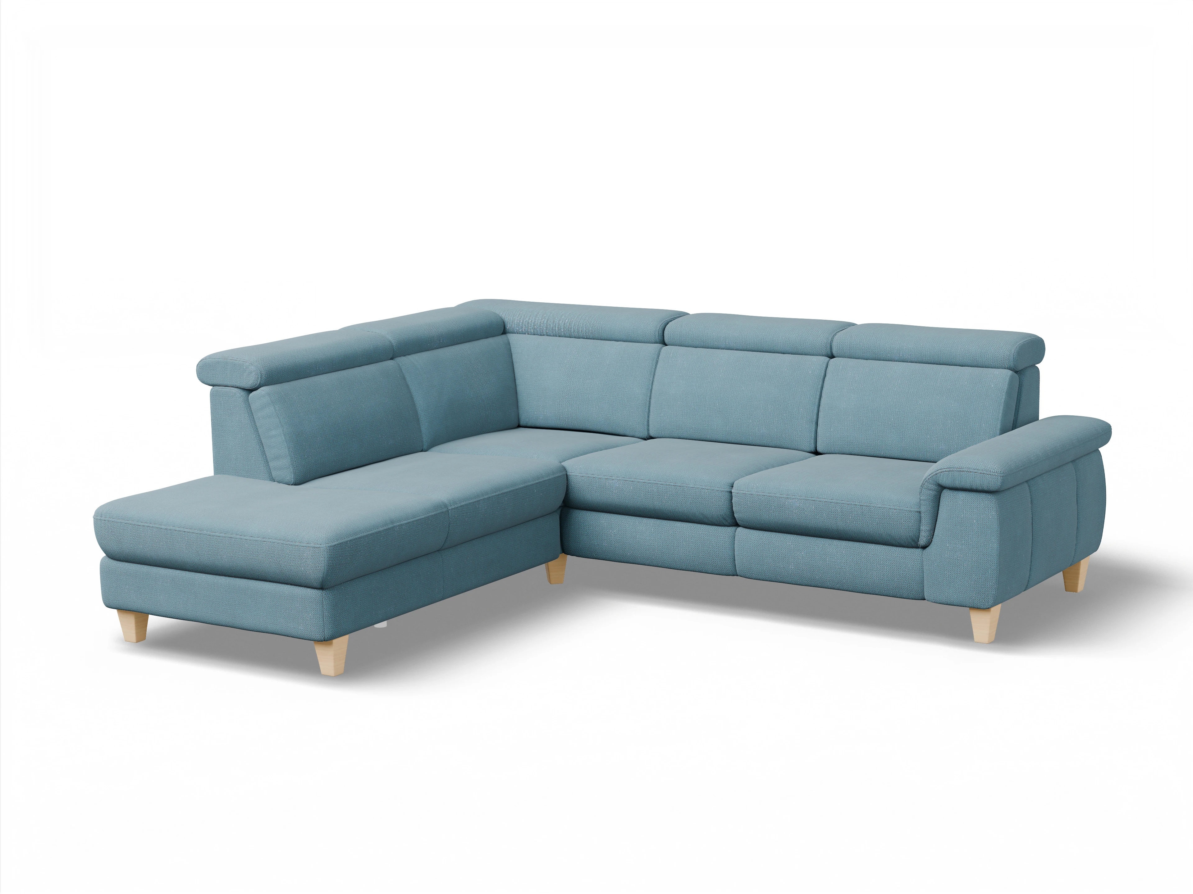 Ansicht des Produktes München Ecksofa links mit Armlehne in Stoff Blau