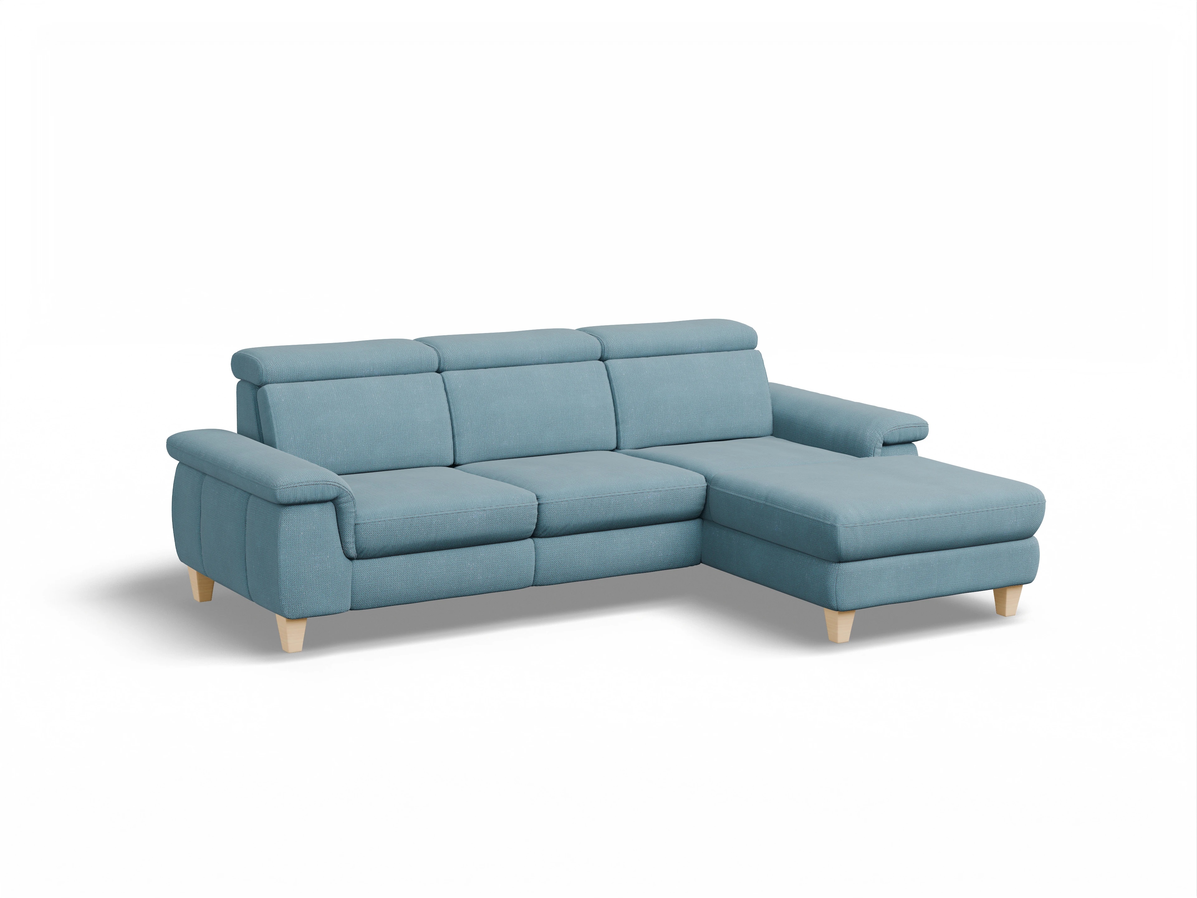 Ansicht des Produktes München Ecksofa rechts Abschluss offen in Stoff Blau