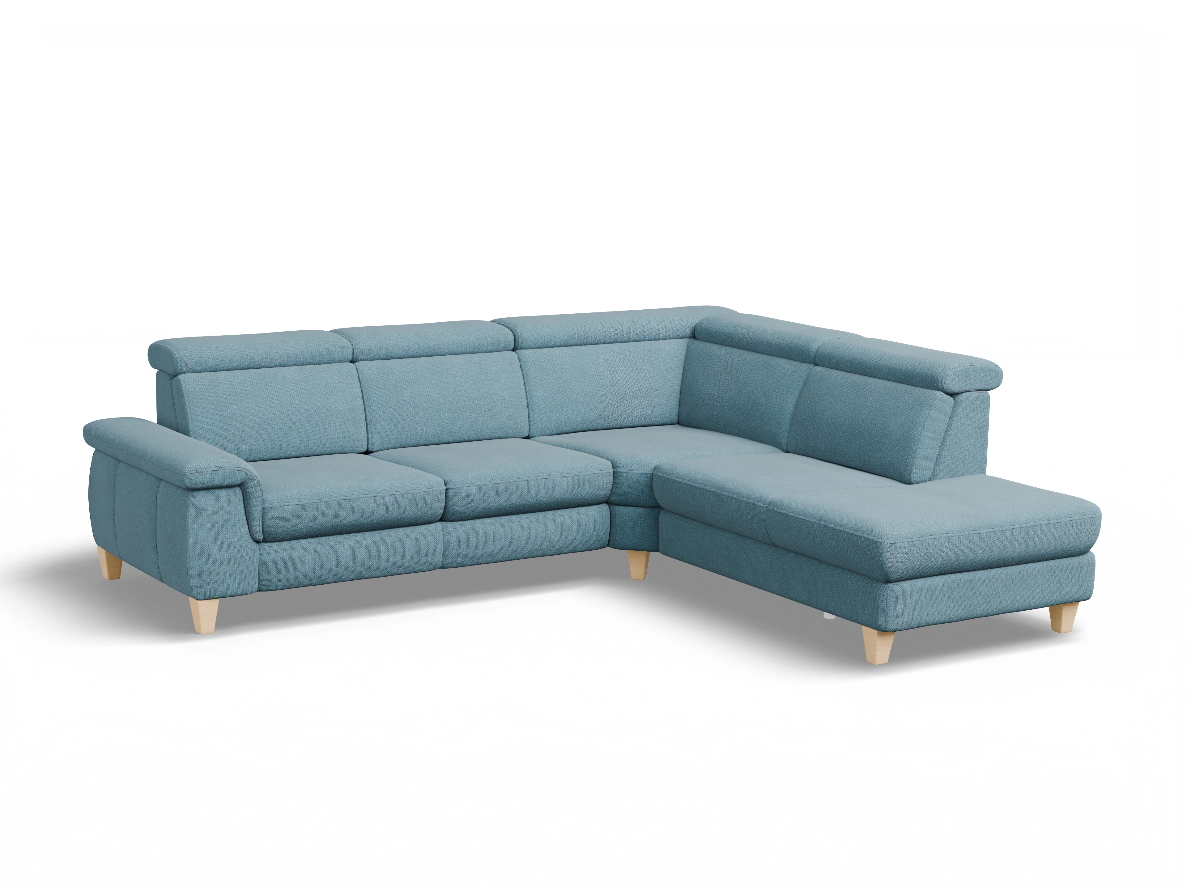 Ansicht des Produktes München Ecksofa rechts Abschluss offen in Stoff Blau