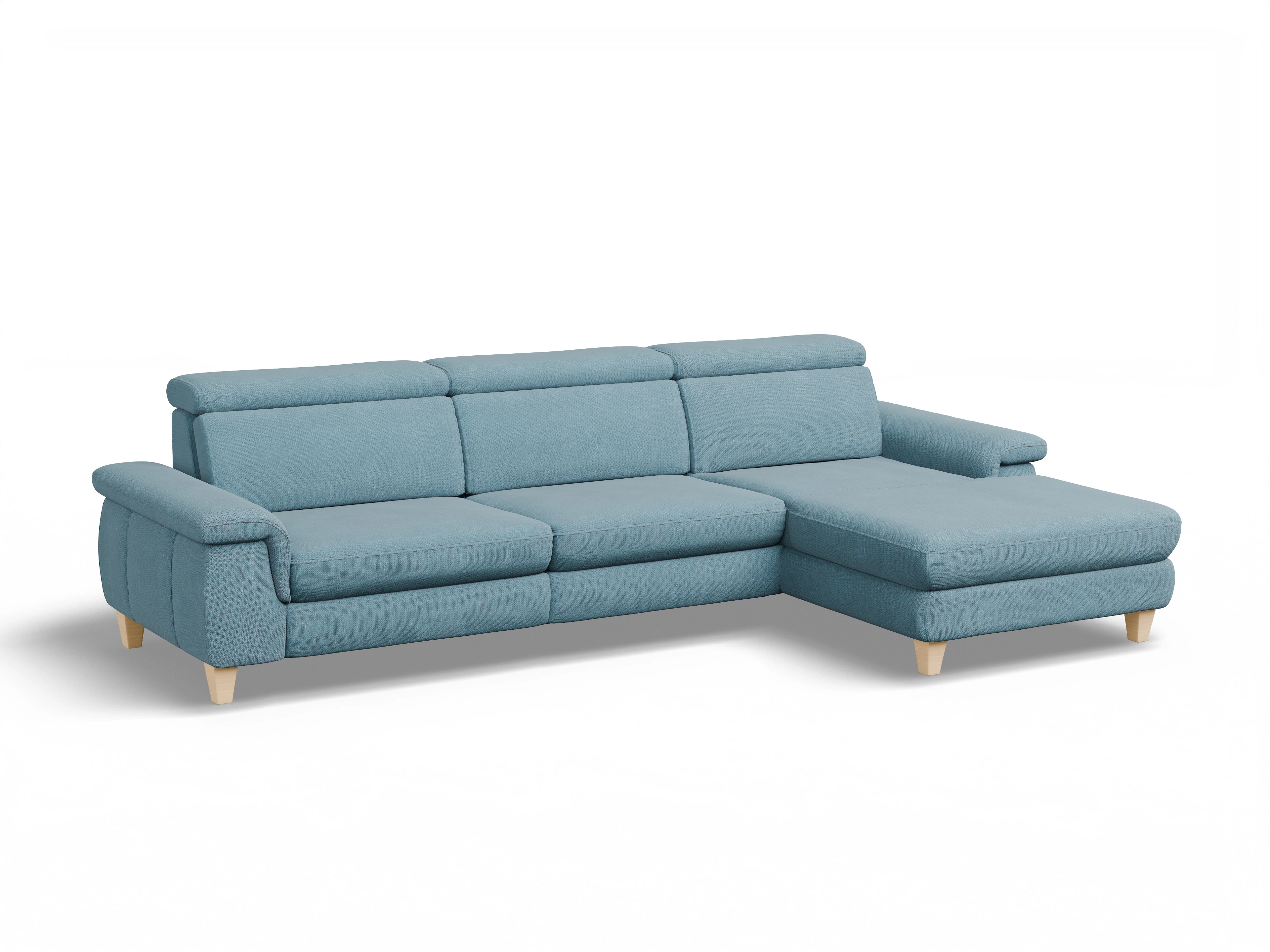 Ansicht des Produktes München Ecksofa rechts Abschluss offen in Stoff Blau