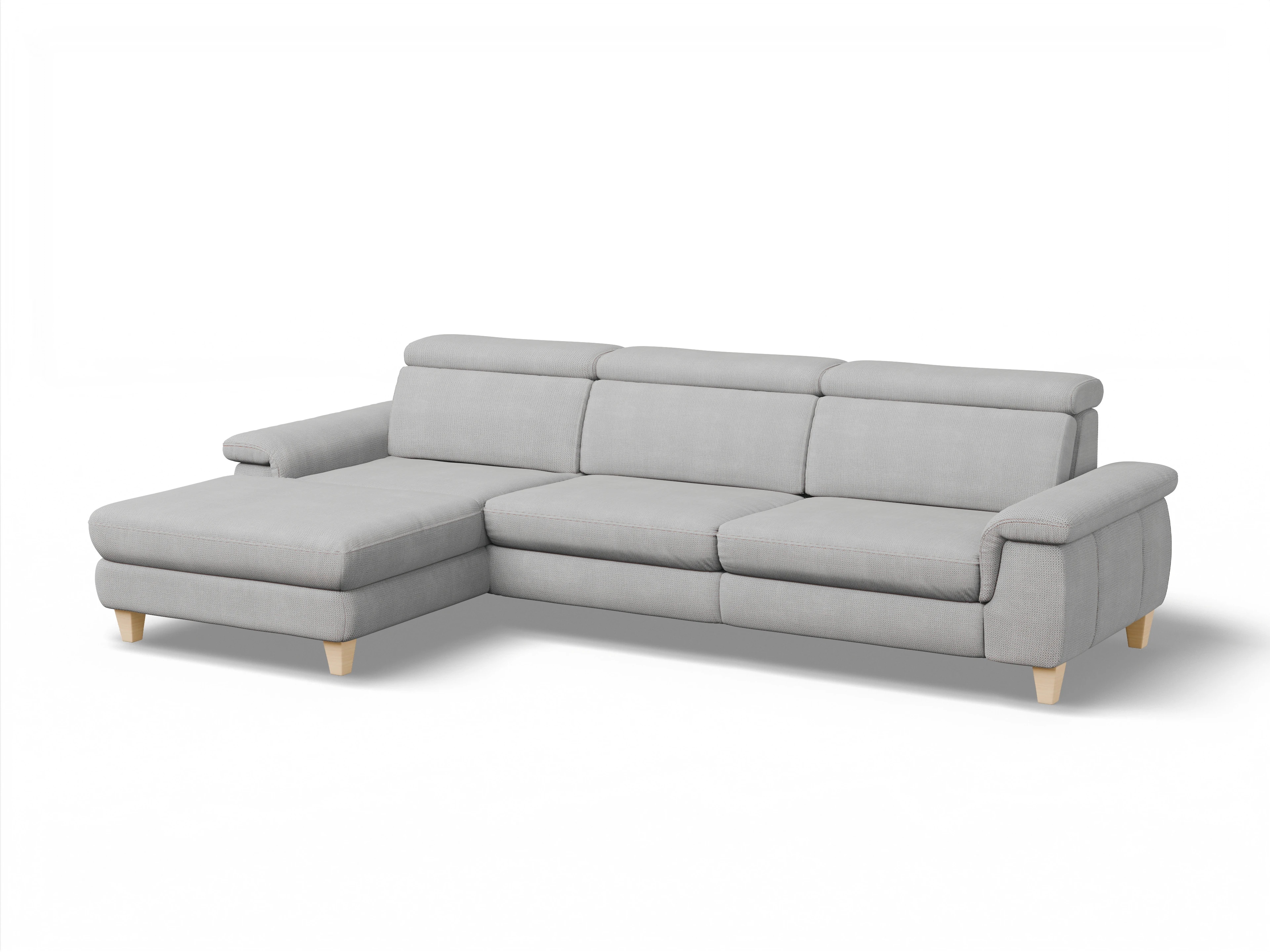 Ansicht des Produktes München Ecksofa links Abschluss offen in Stoff Grau