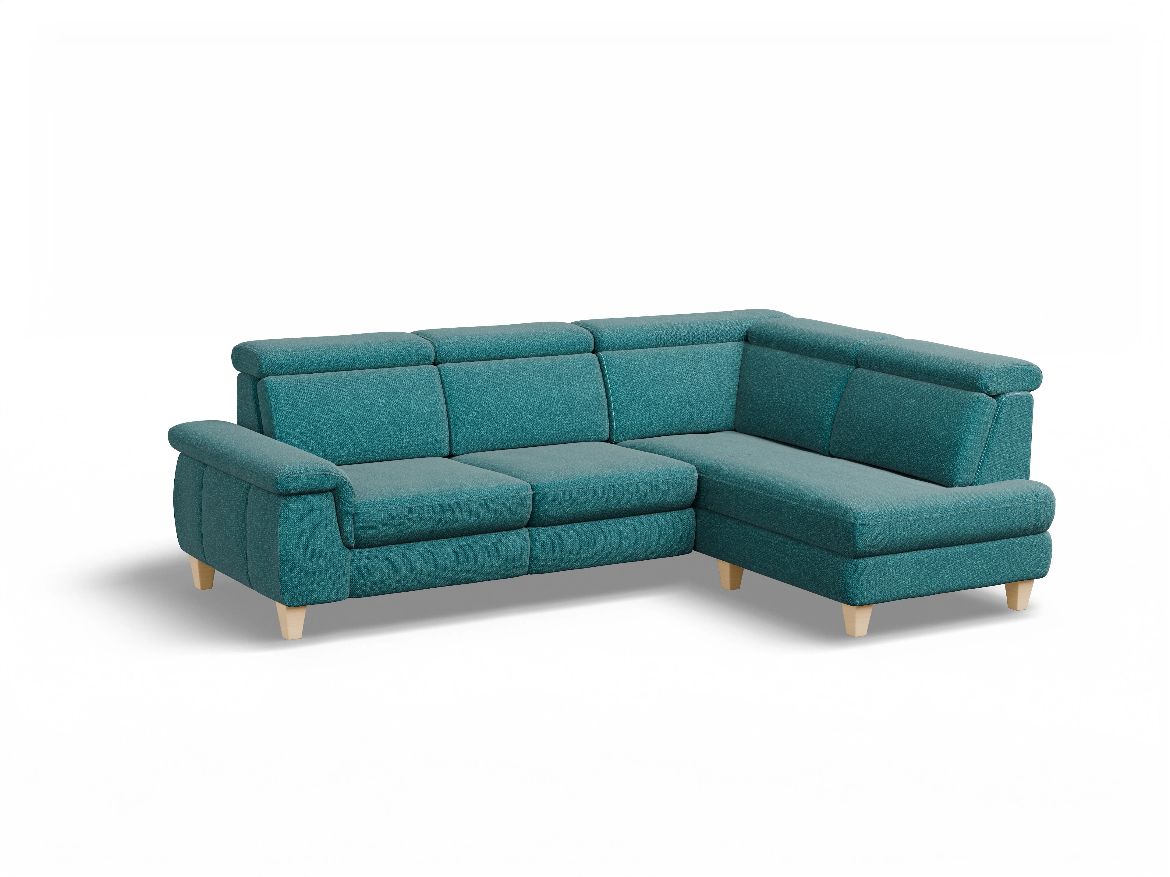 Ansicht des Produktes München Ecksofa rechts Abschluss offen in Stoff Blau