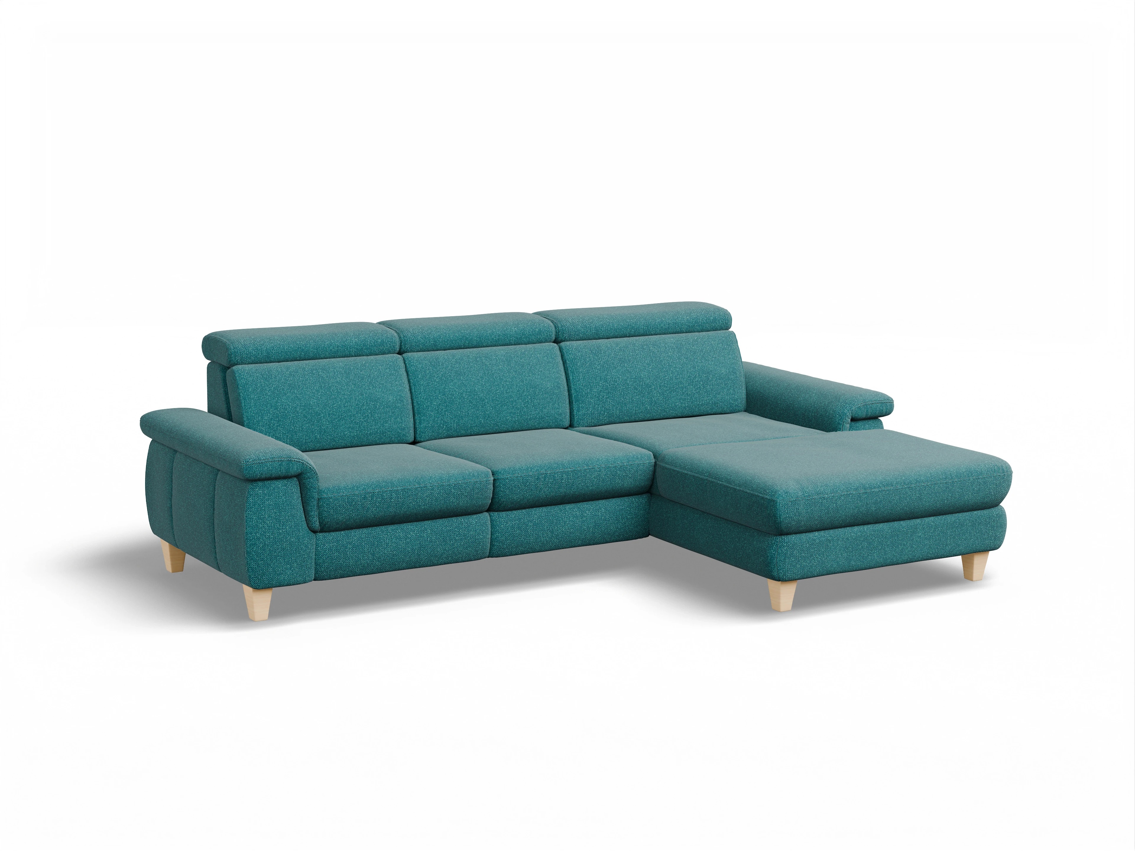 Ansicht des Produktes München Ecksofa rechts Abschluss offen in Stoff Blau