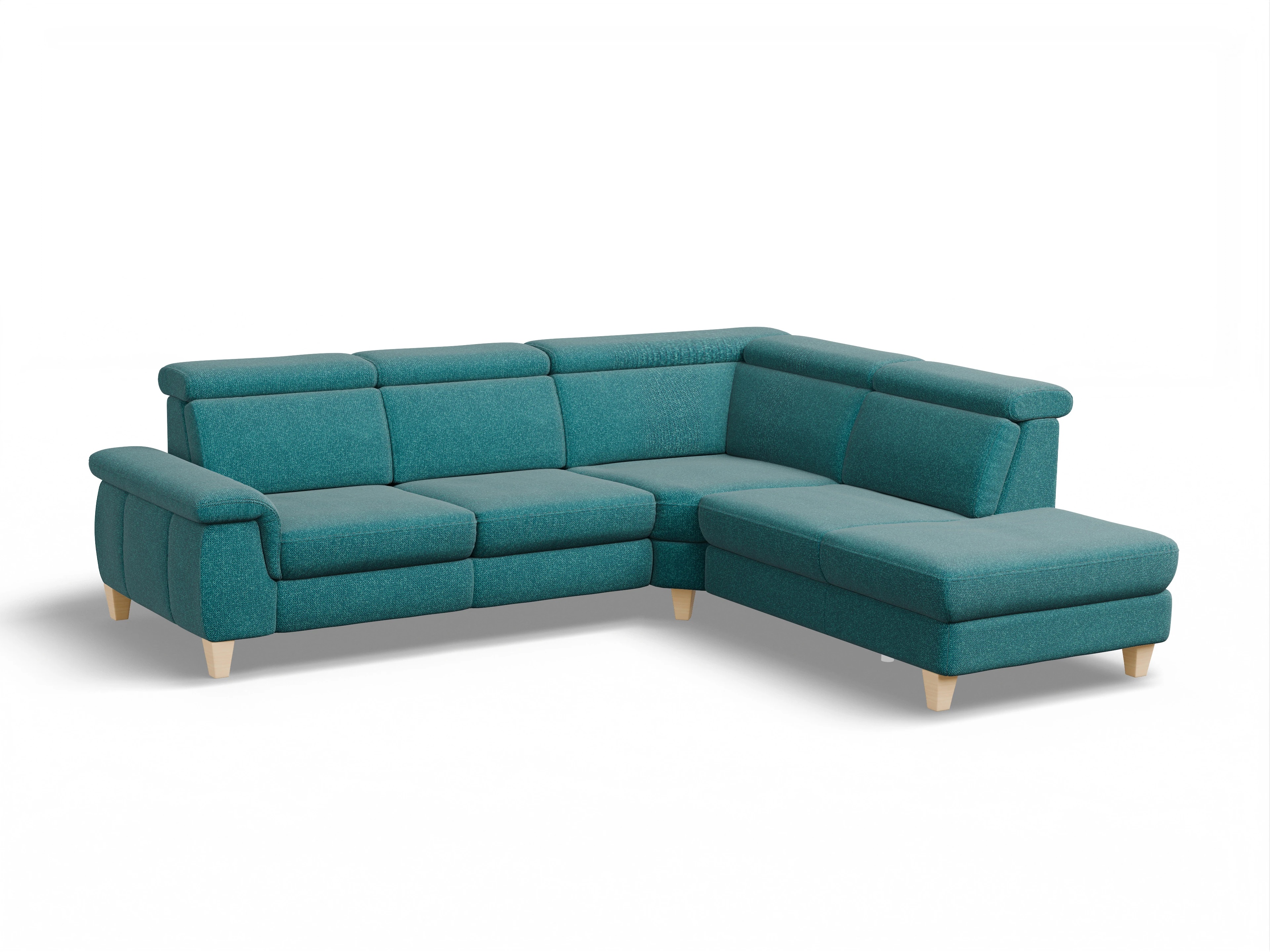 Ansicht des Produktes München Ecksofa rechts Abschluss offen in Stoff Blau
