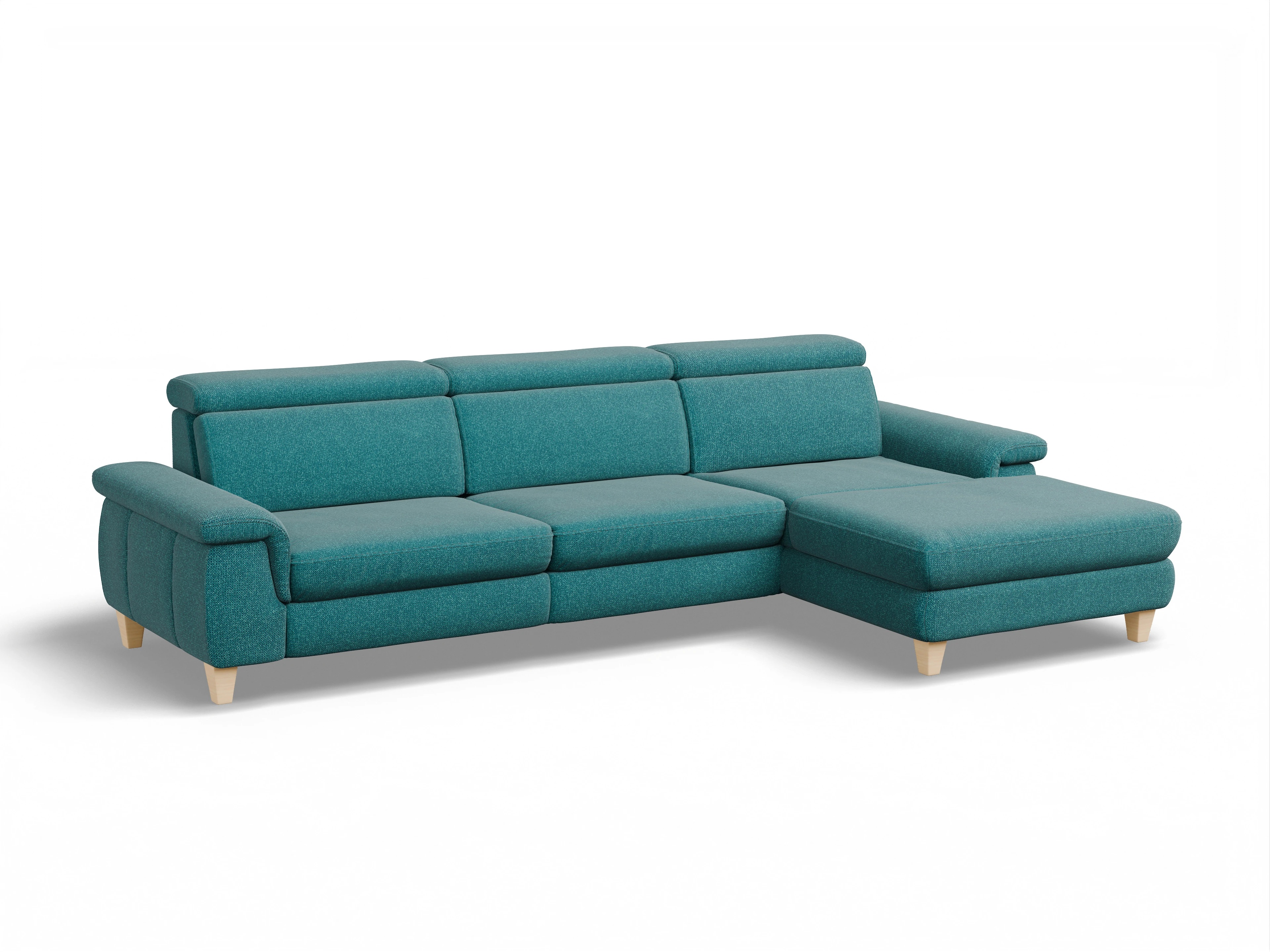 Ansicht des Produktes München Ecksofa rechts Abschluss offen in Stoff Blau