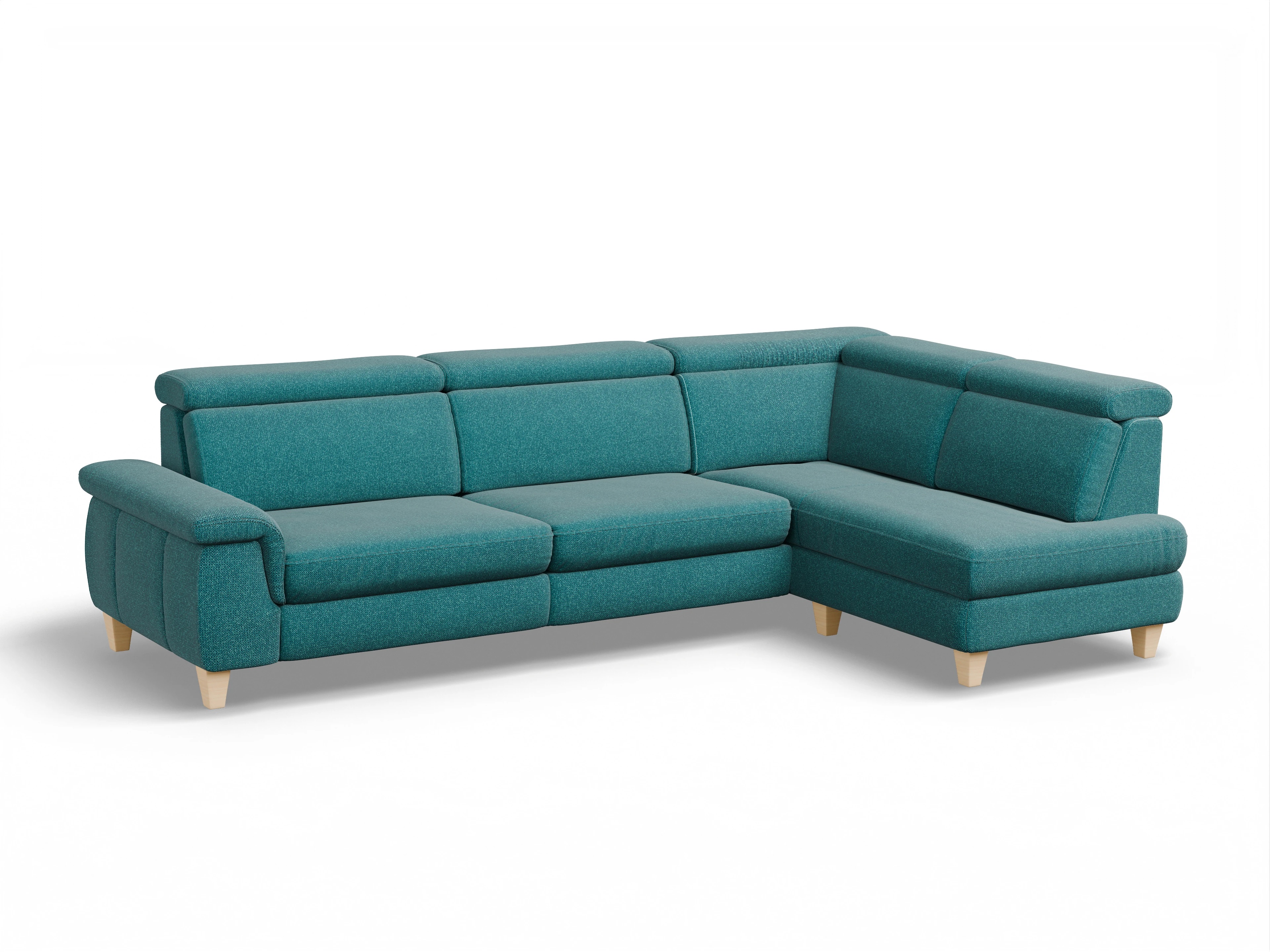 Ansicht des Produktes München Ecksofa rechts Abschluss offen in Stoff Blau