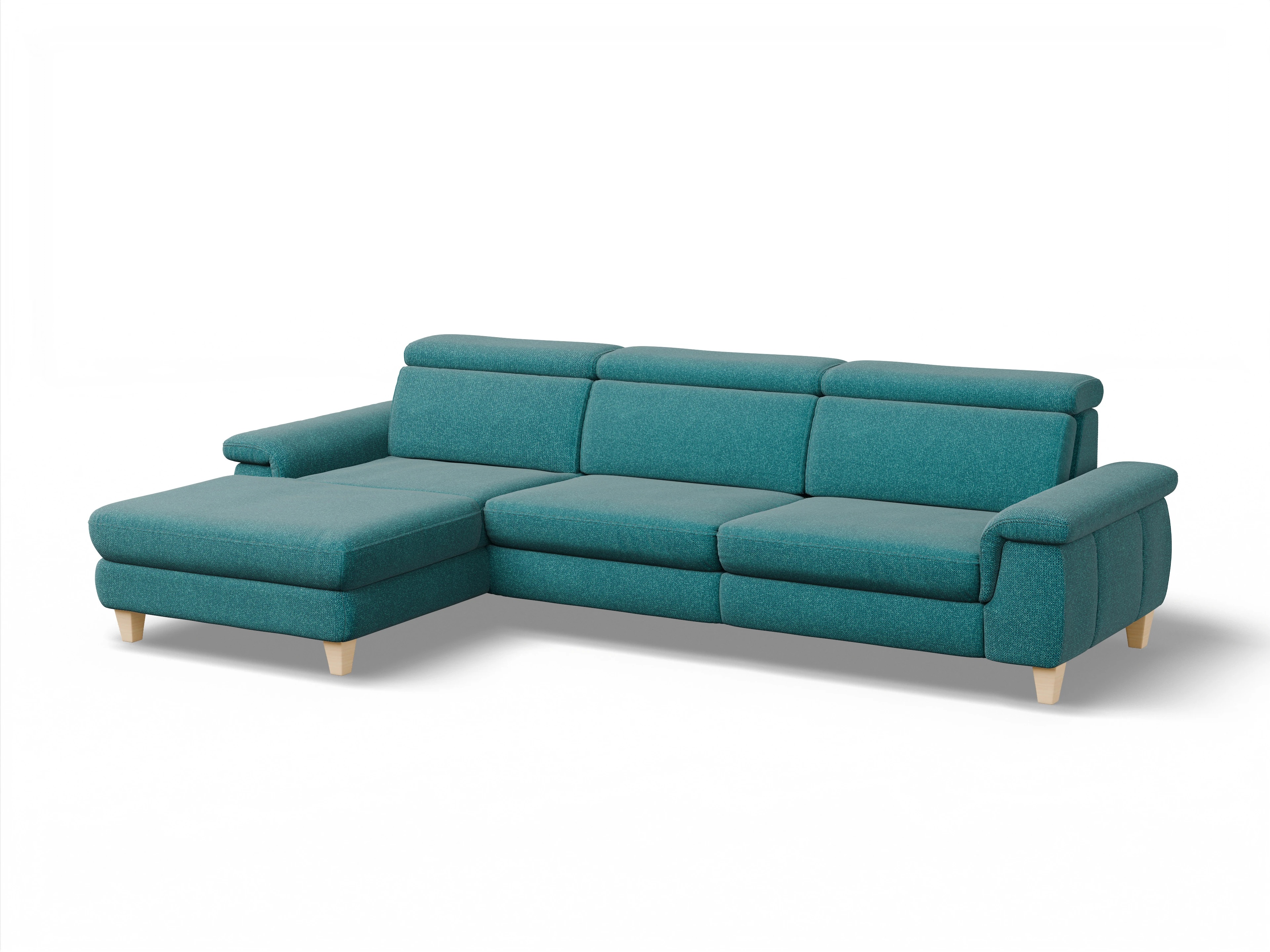München LOgroß Large L Ansicht des Produktes München Ecksofa links Abschluss offen in Stoff Blau