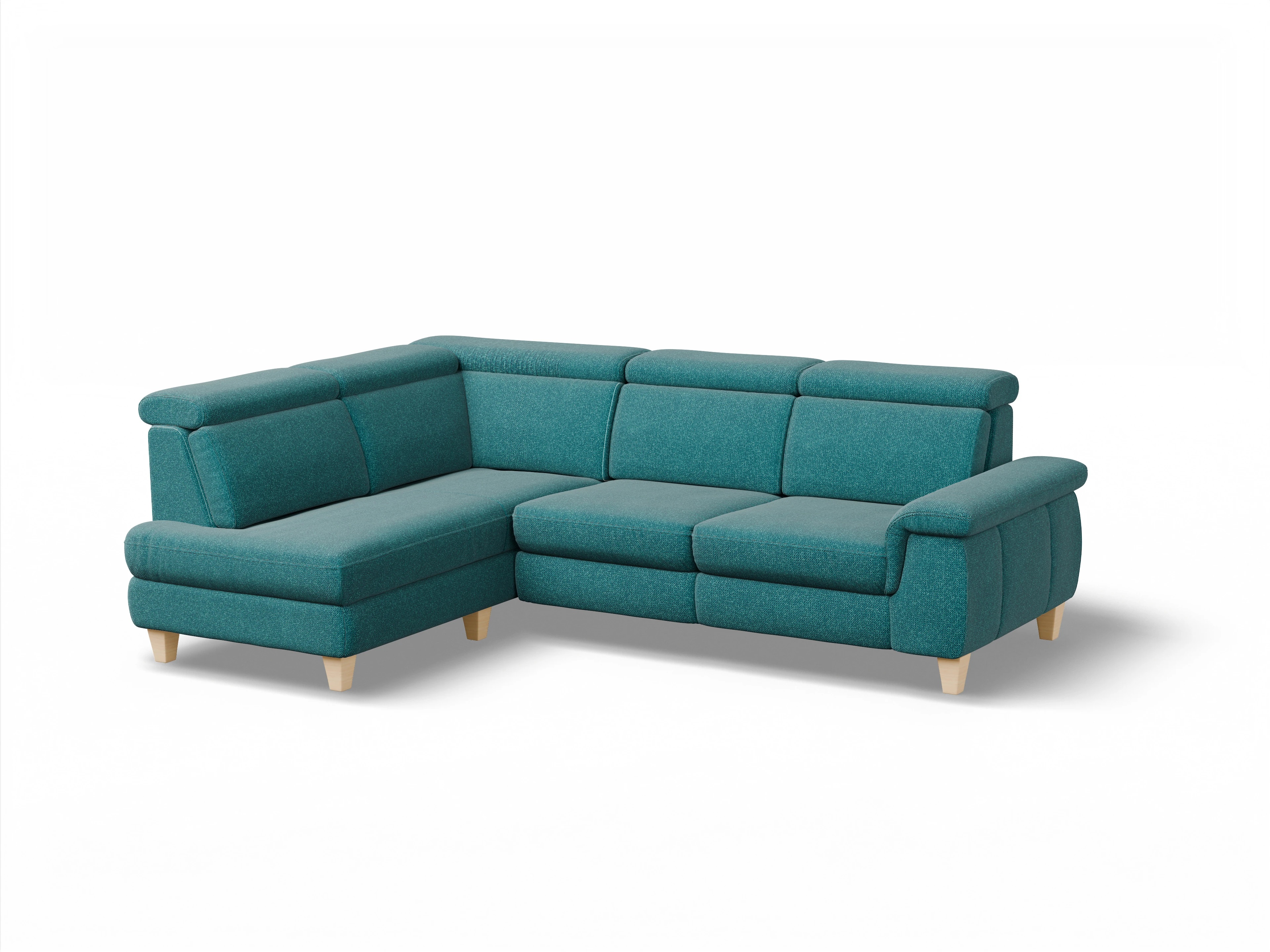 Ansicht des Produktes München Ecksofa links Abschluss offen in Stoff Blau