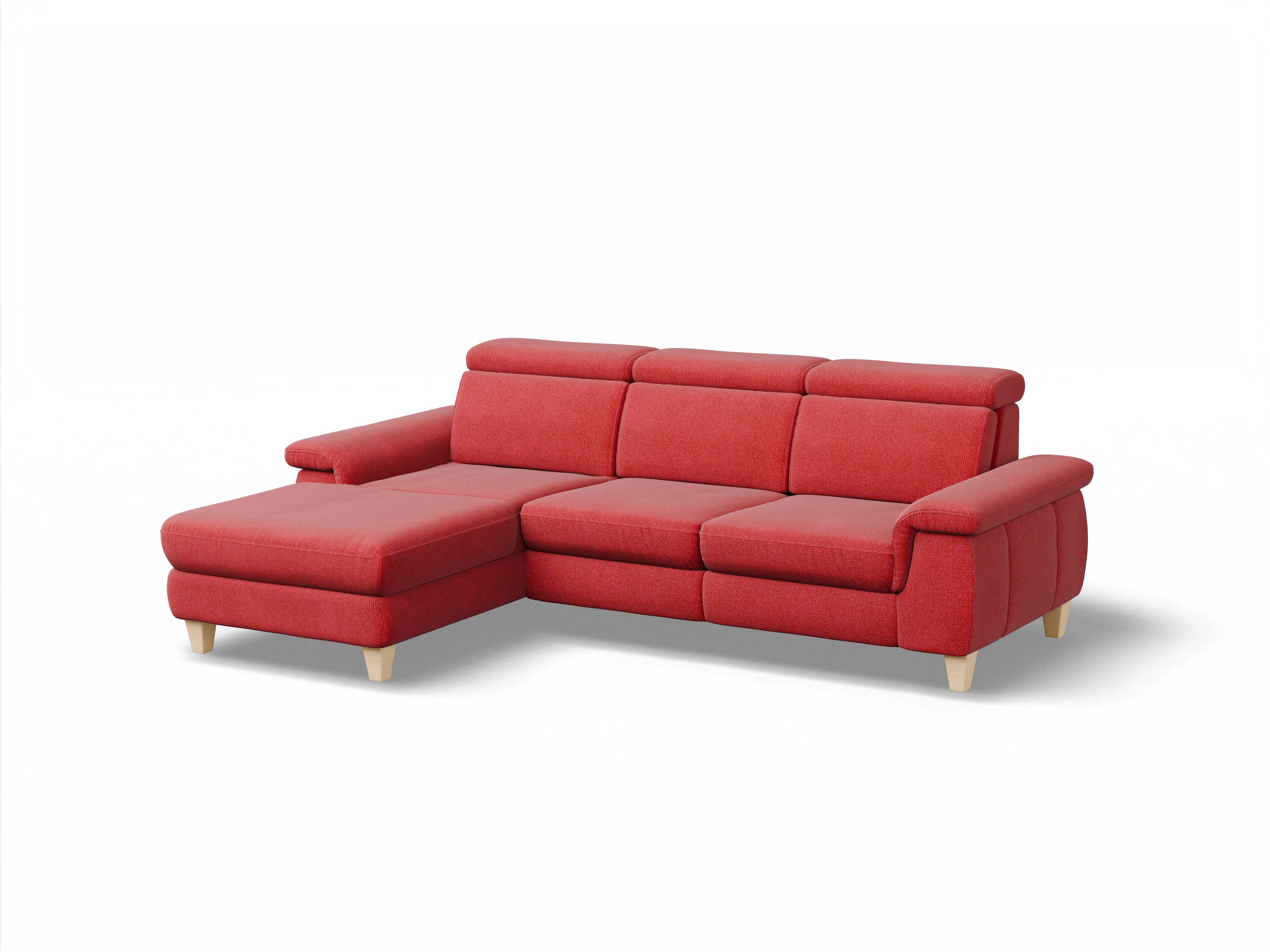 Ansicht des Produktes München Ecksofa links Abschluss offen in Stoff Rot