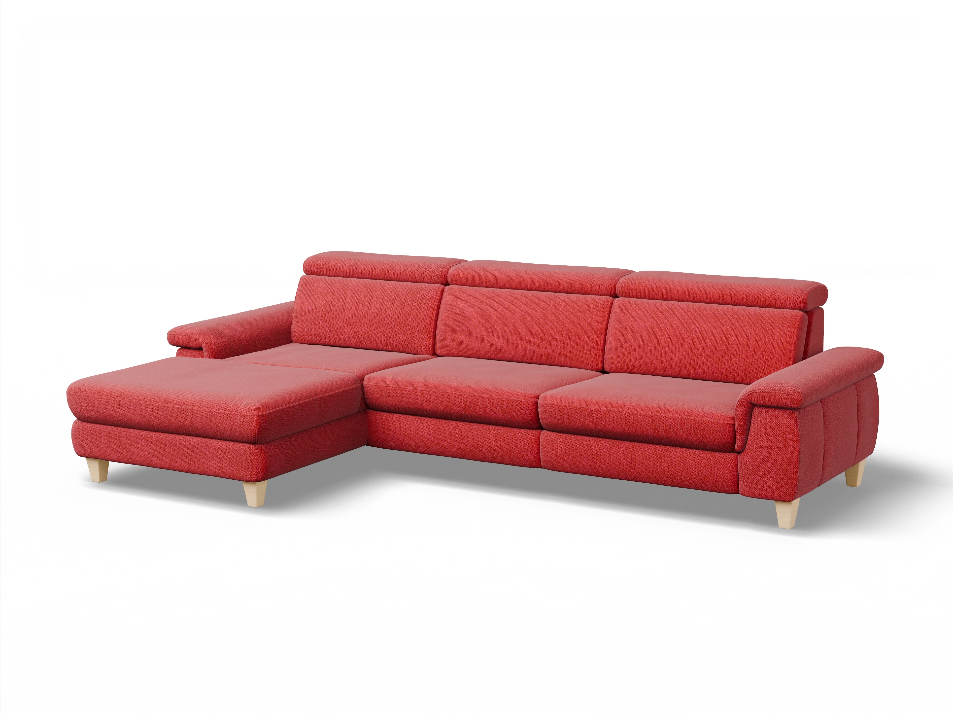 Ansicht des Produktes München Ecksofa links Abschluss offen in Stoff Rot