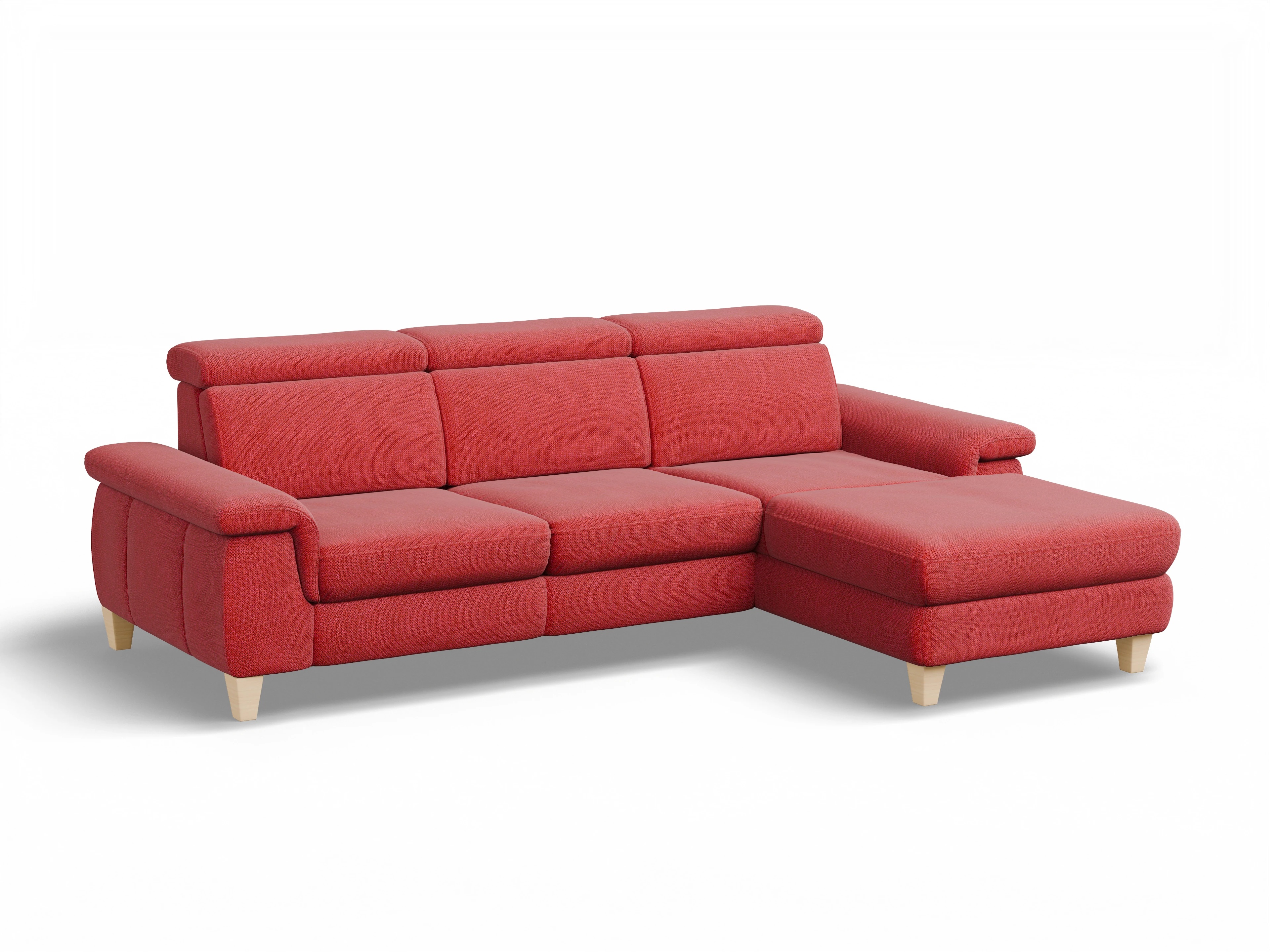 Ansicht des Produktes München Ecksofa rechts Abschluss offen in Stoff Rot