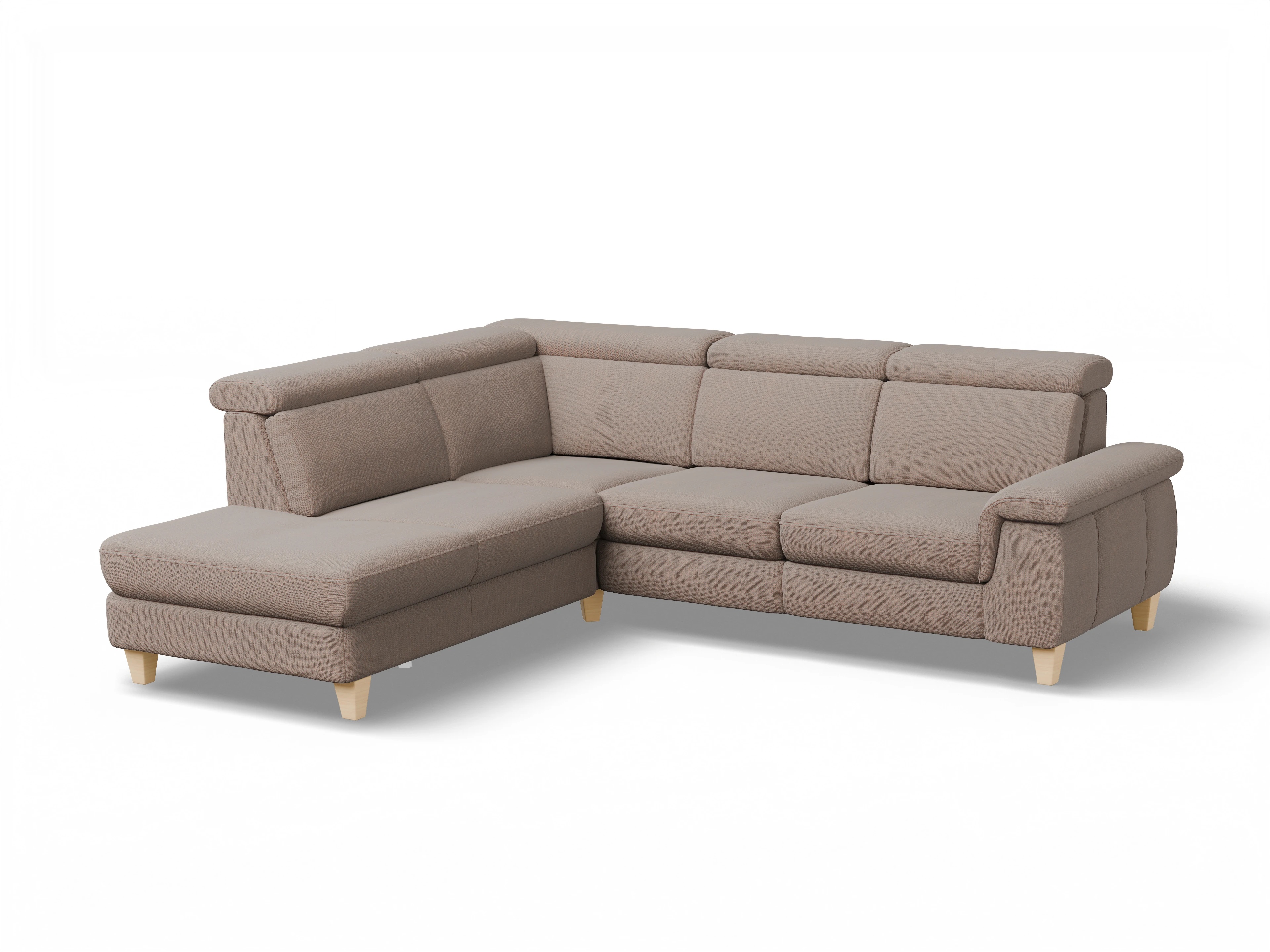Ansicht des Produktes München Ecksofa links mit Armlehne in Stoff Braun