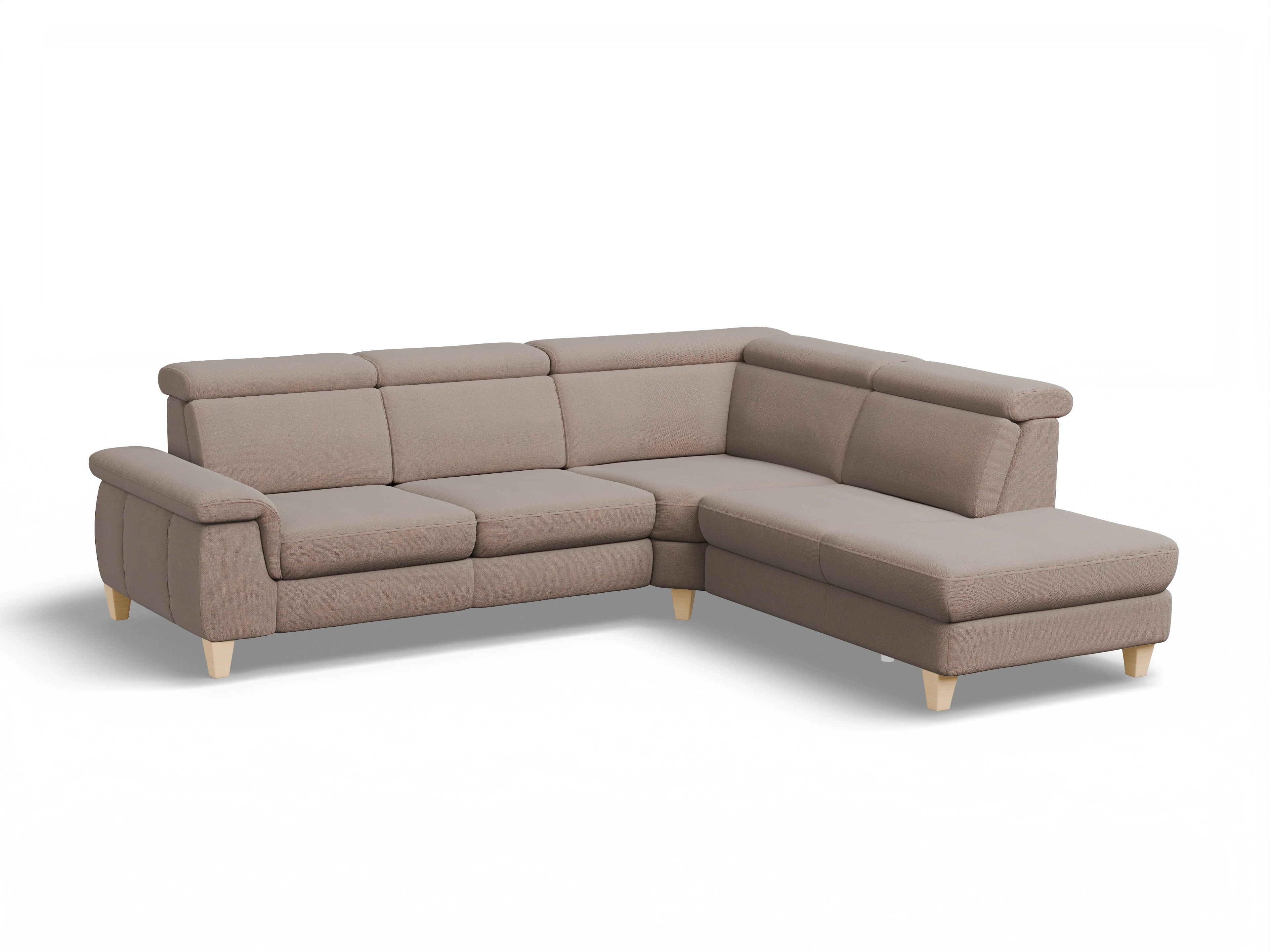 Ansicht des Produktes München Ecksofa rechts Abschluss offen in Stoff Braun