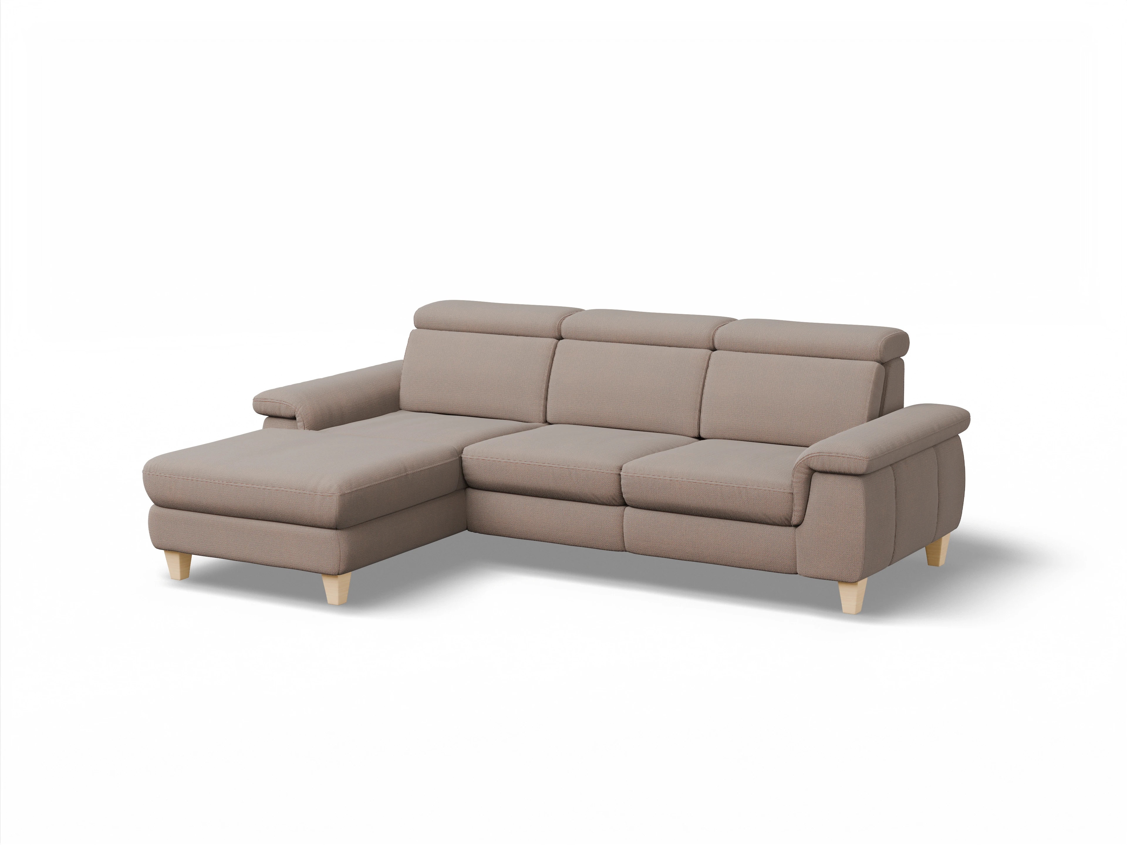 Ansicht des Produktes München Ecksofa links Abschluss offen in Stoff Braun