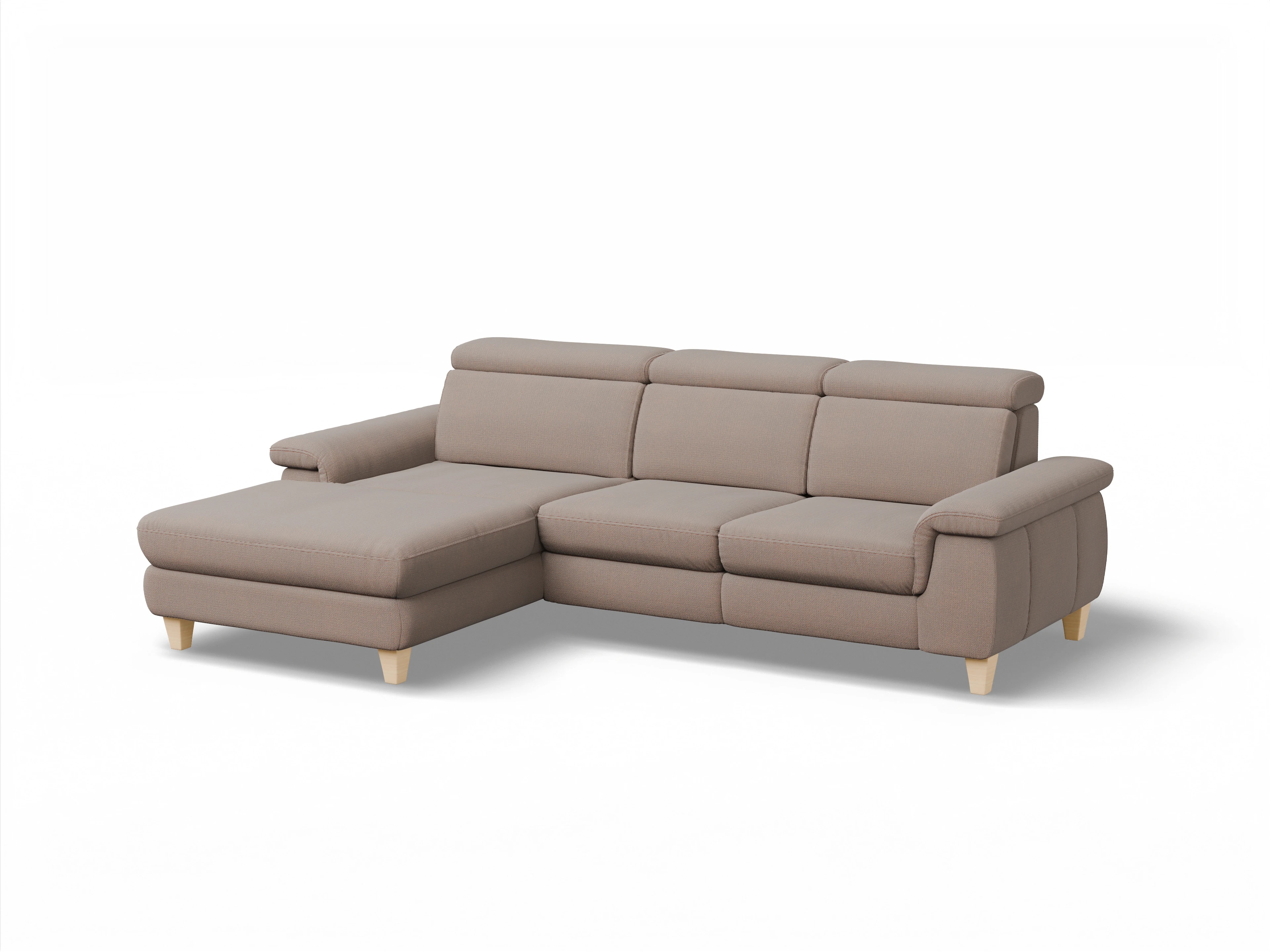 Ansicht des Produktes München Ecksofa links Abschluss offen in Stoff Braun
