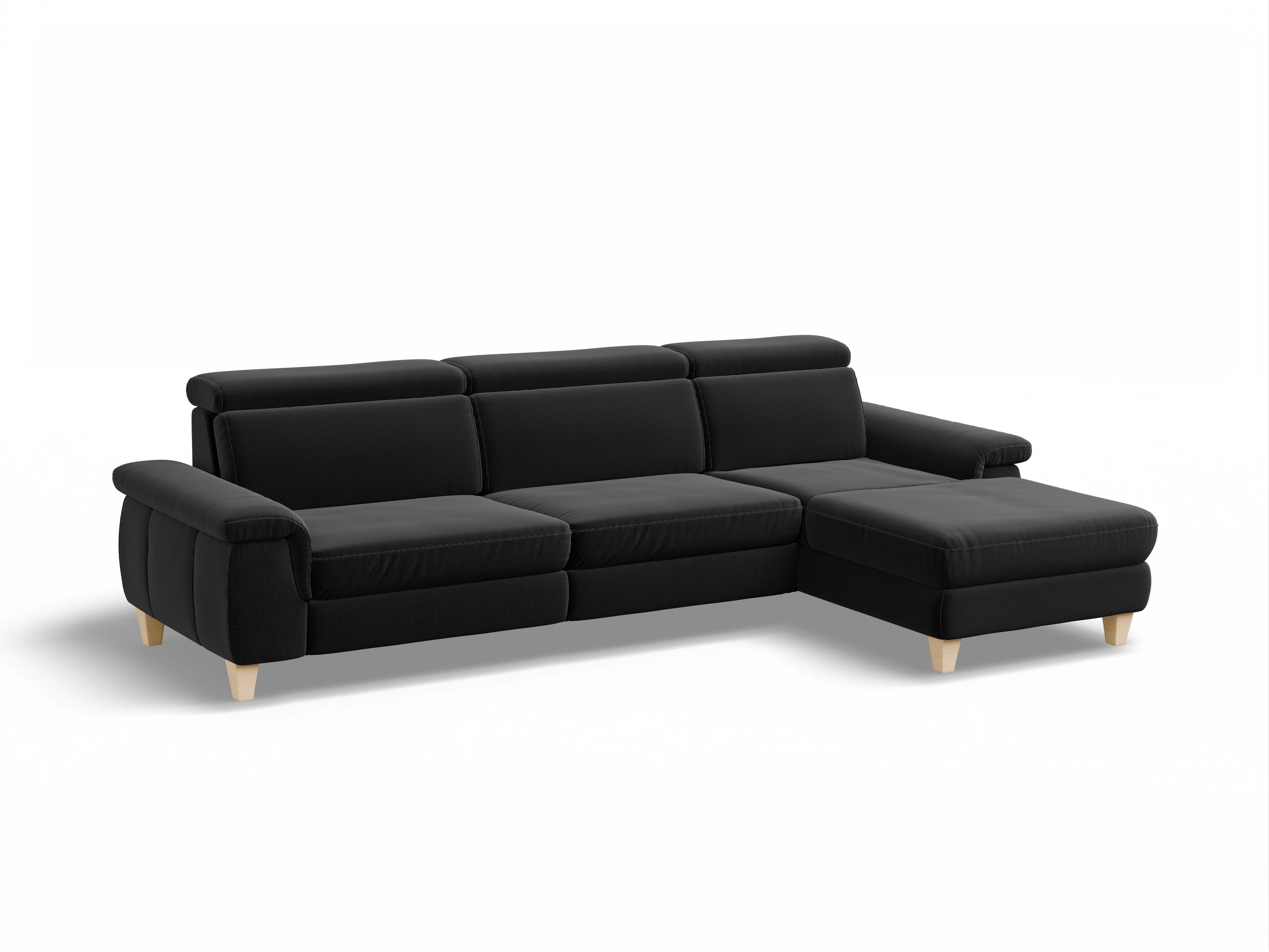 Ansicht des Produktes München Ecksofa rechts Abschluss offen in Stoff Schwarz