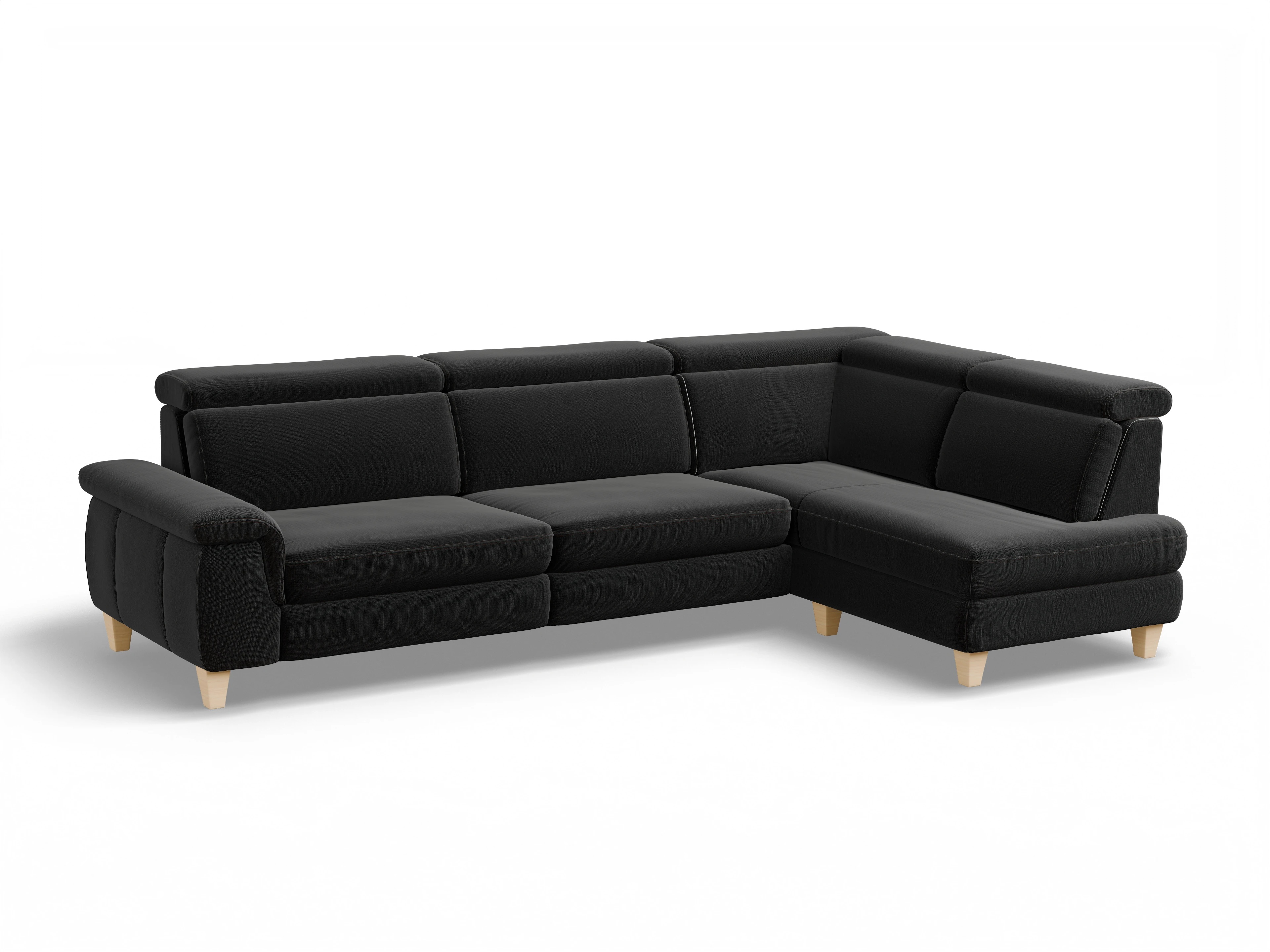 Ansicht des Produktes München Ecksofa rechts Abschluss offen in Stoff Schwarz