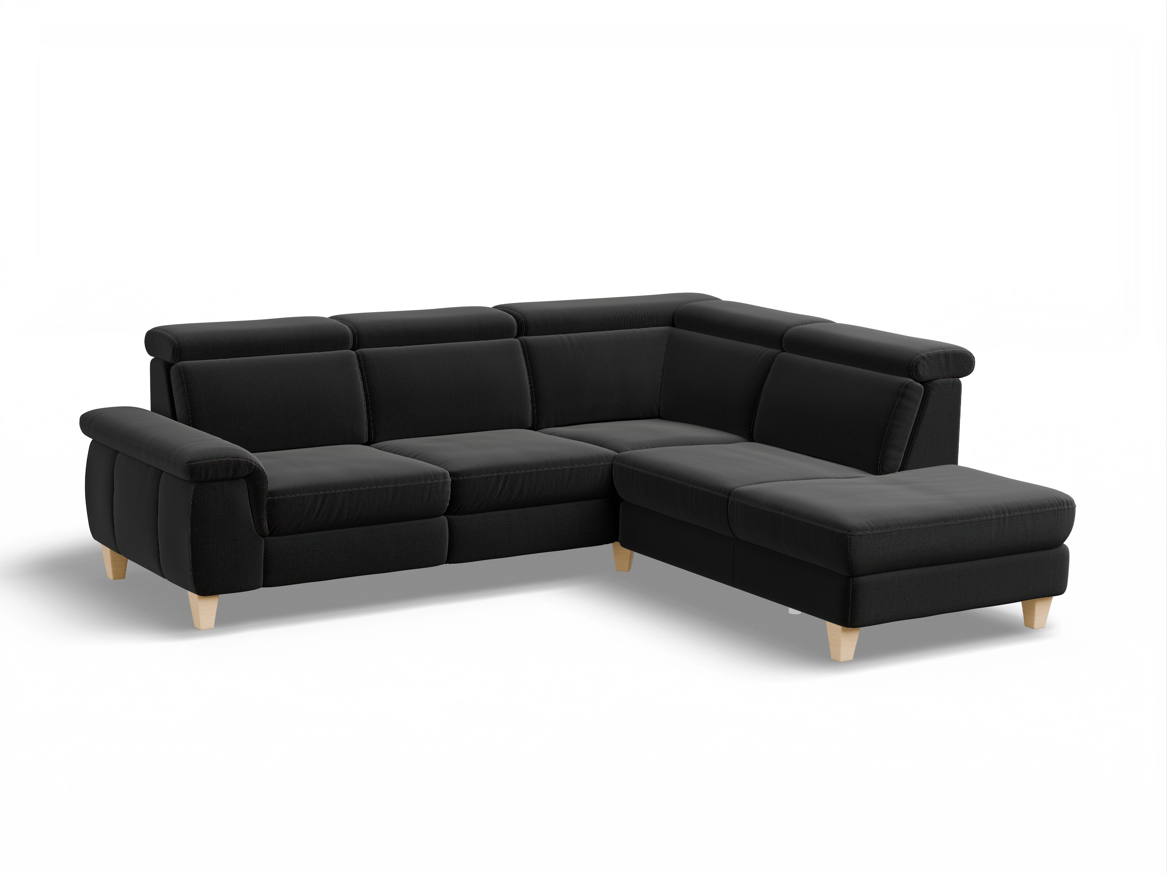 Ansicht des Produktes München Ecksofa rechts Abschluss offen in Stoff Schwarz