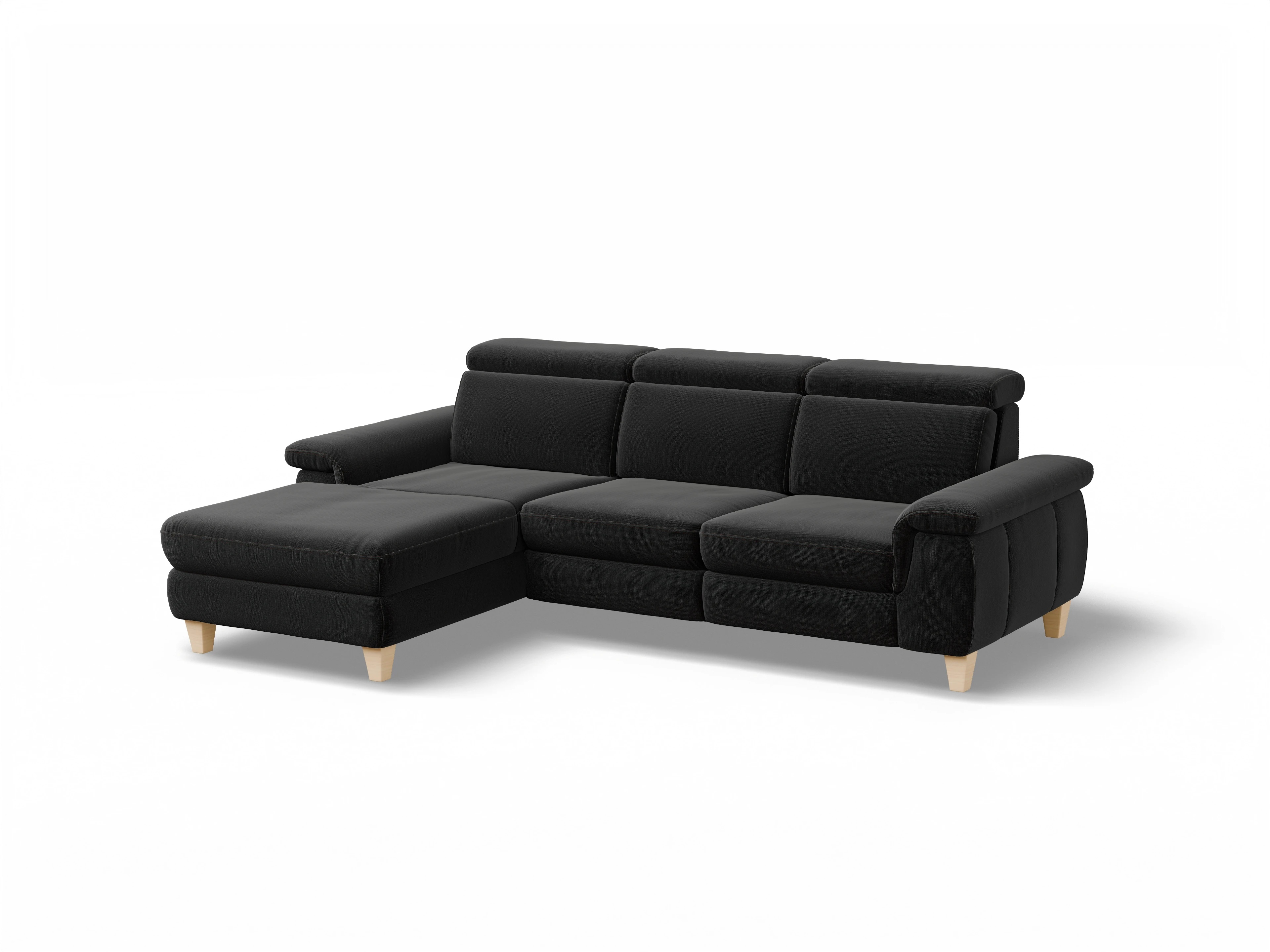 Ansicht des Produktes München Ecksofa links Abschluss offen in Stoff Schwarz