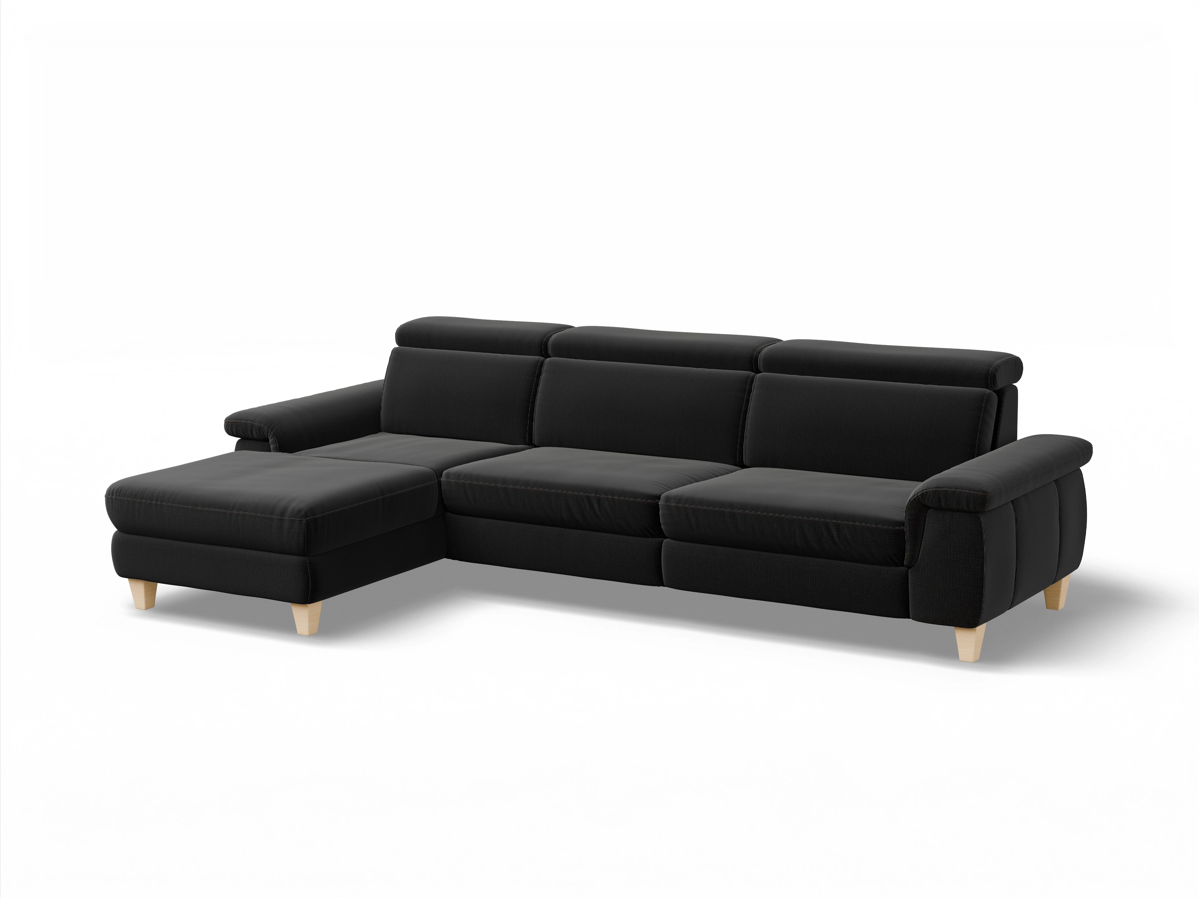 München LO Large L Ansicht des Produktes München Ecksofa links Abschluss offen in Stoff Schwarz