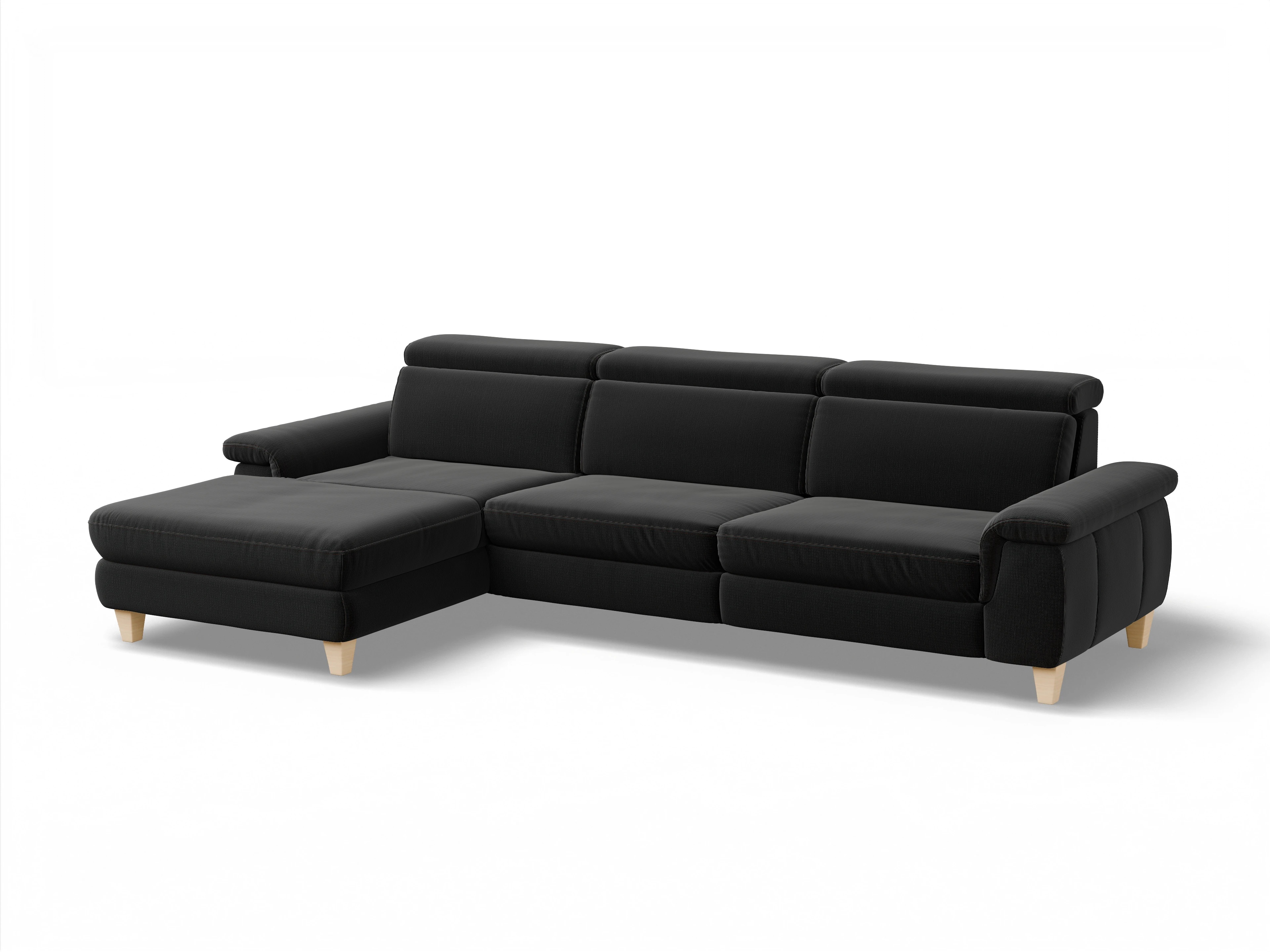 Ansicht des Produktes München Ecksofa links Abschluss offen in Stoff Schwarz