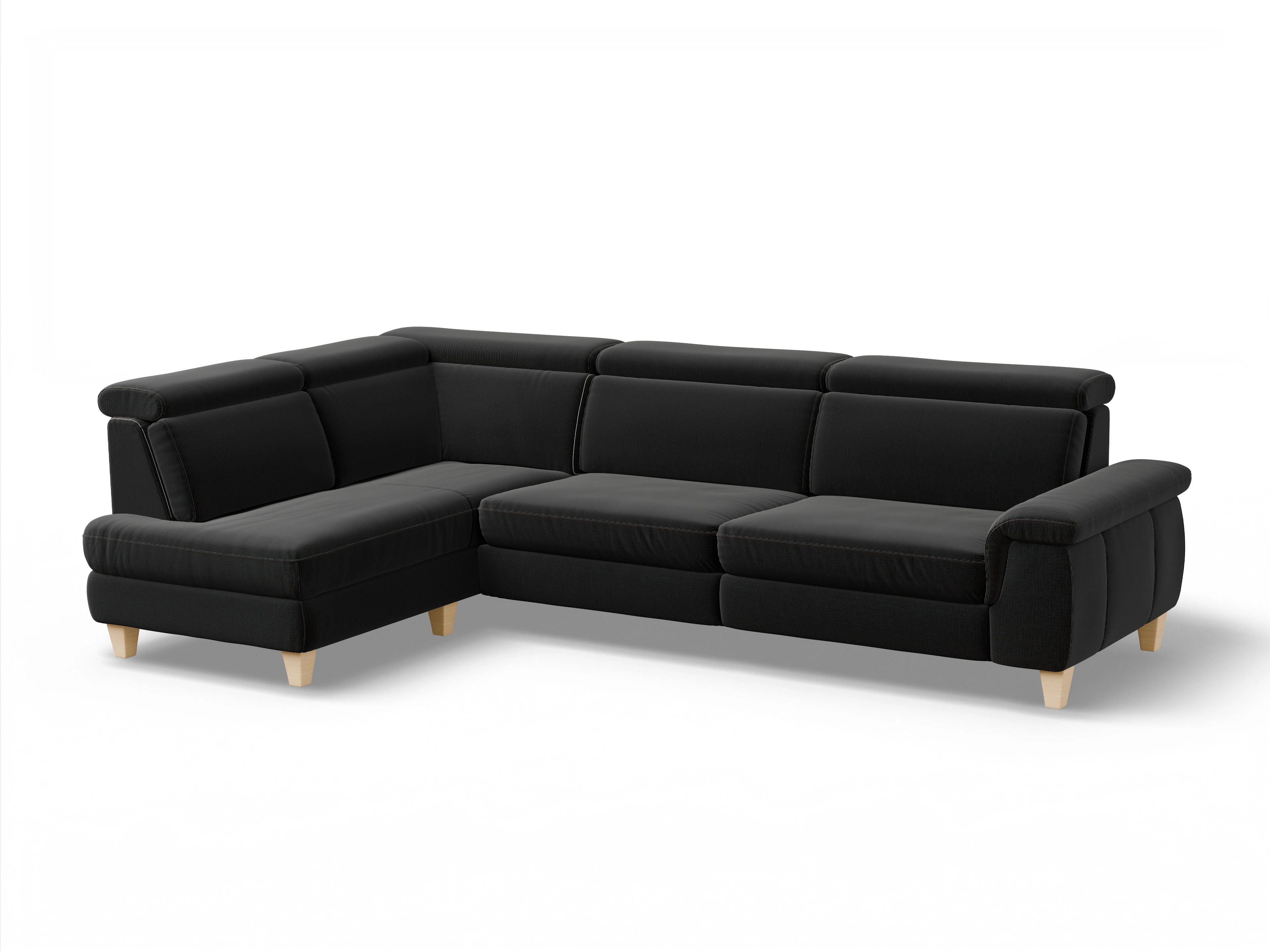 Ansicht des Produktes München Ecksofa links Abschluss offen in Stoff Schwarz