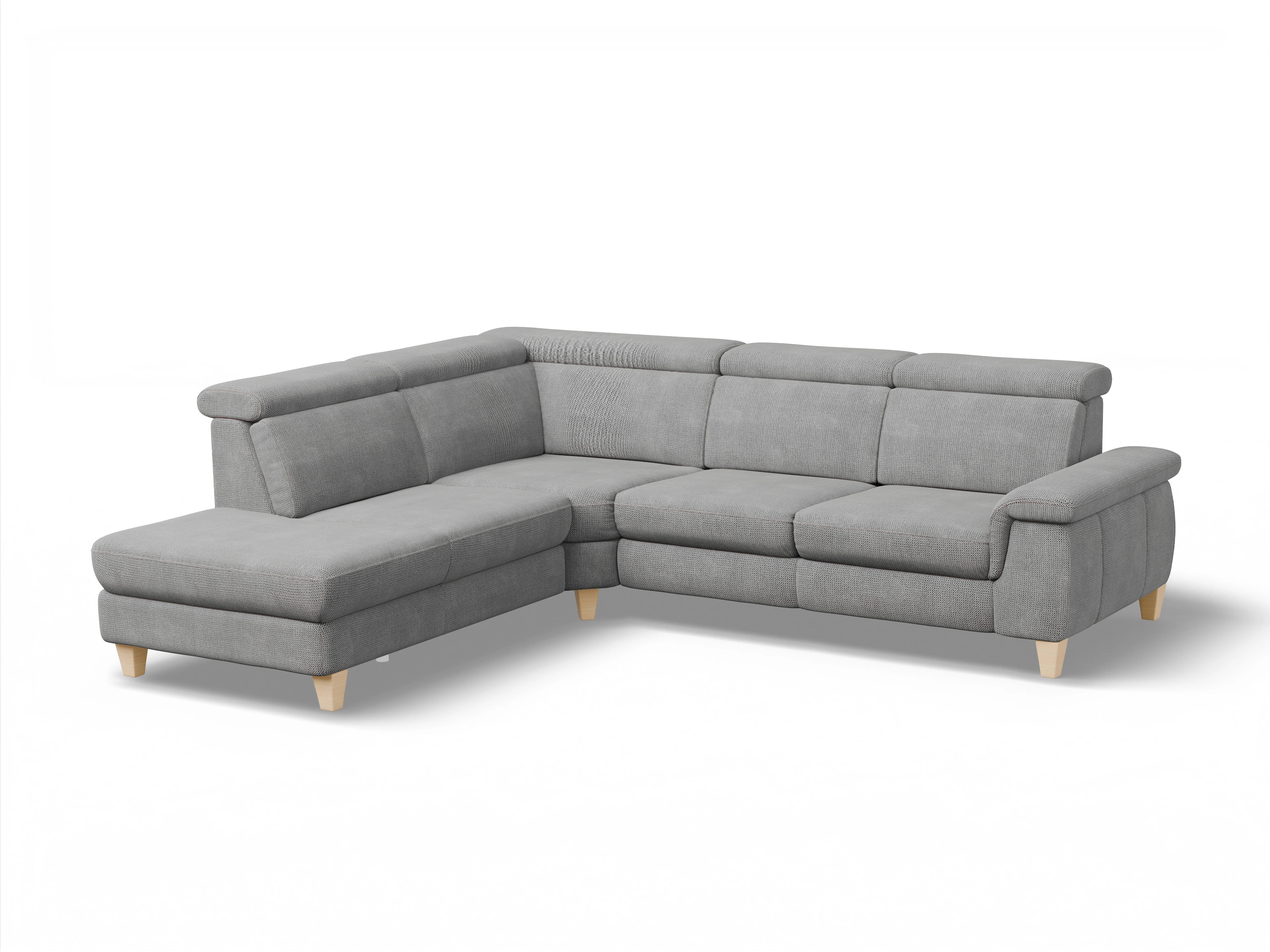 Ansicht des Produktes München Ecksofa links Abschluss offen in Stoff Grau