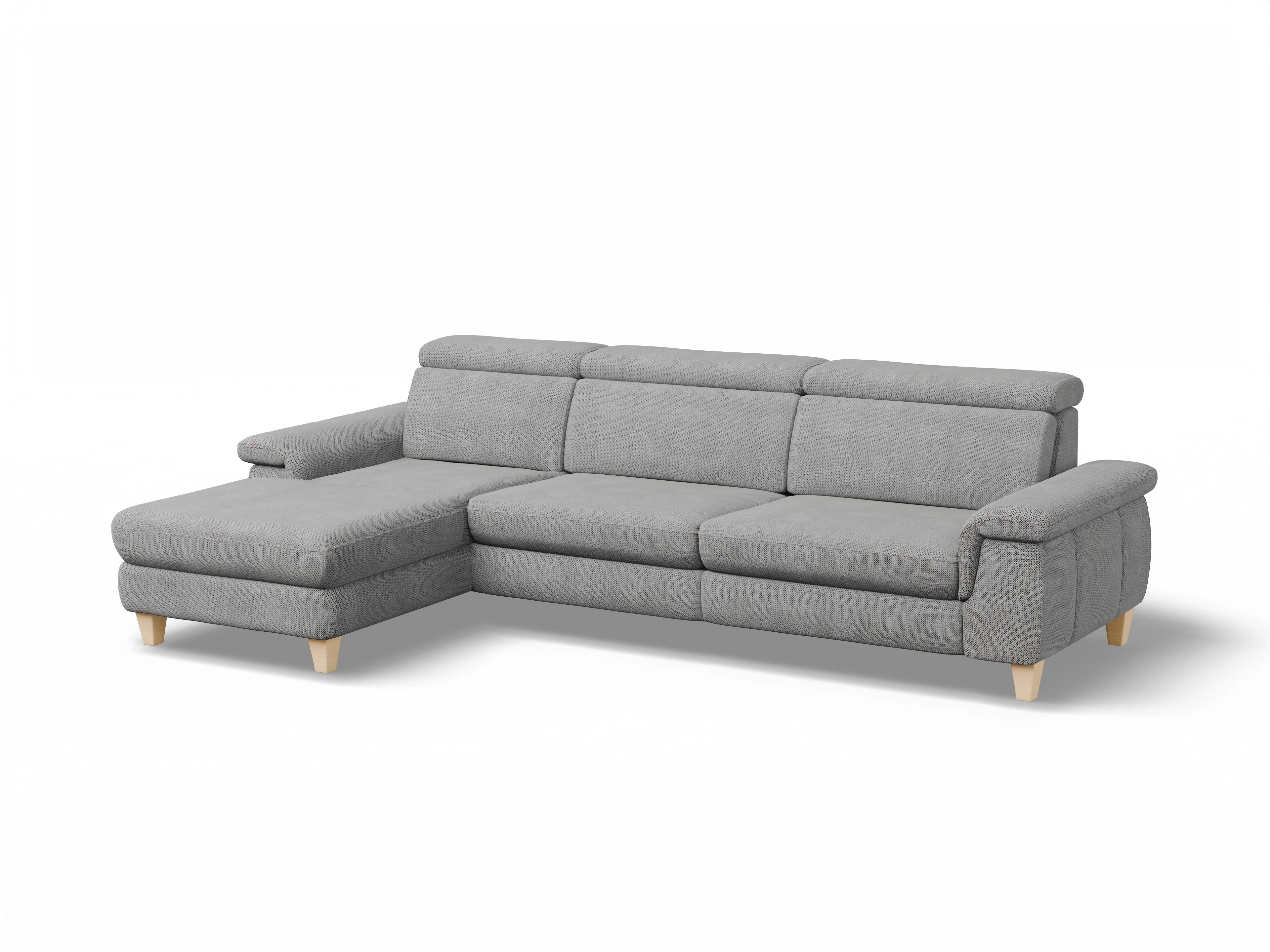 München LO Large L Ansicht des Produktes München Ecksofa links Abschluss offen in Stoff Grau