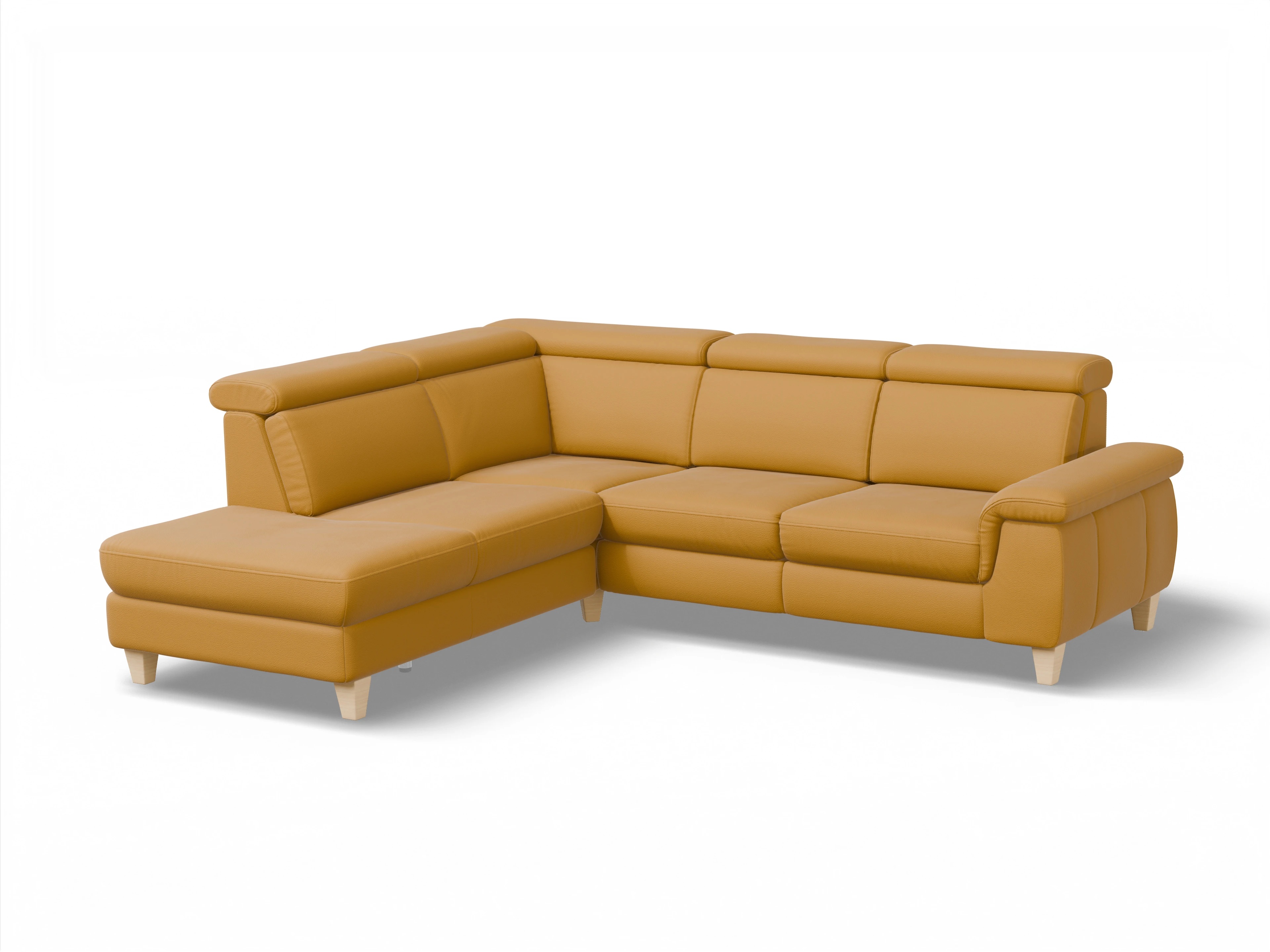 Ansicht des Produktes München Ecksofa links mit Armlehne in Leder Gelb