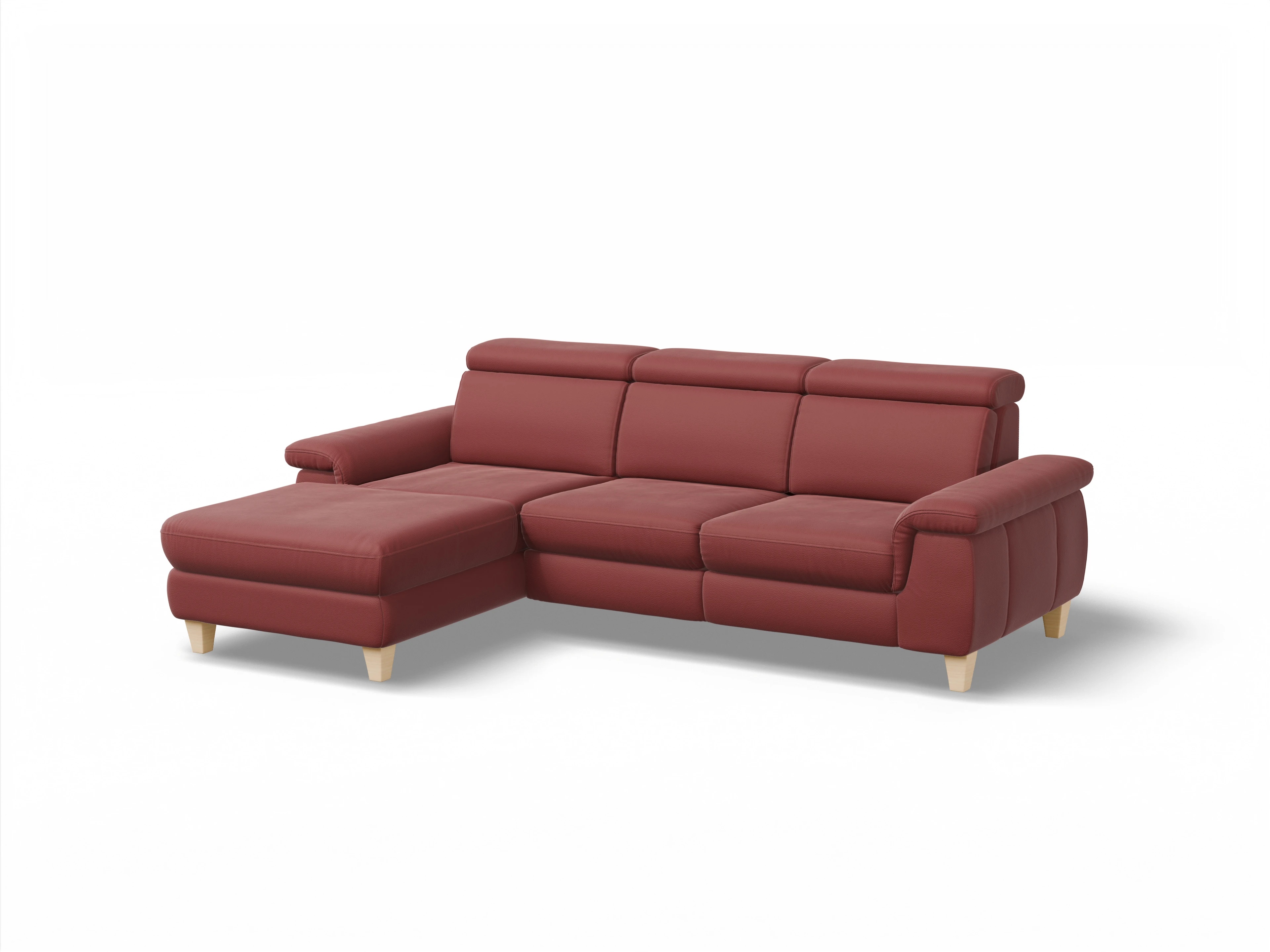 München LO Medium L Ansicht des Produktes München Ecksofa links Abschluss offen in Leder Rot