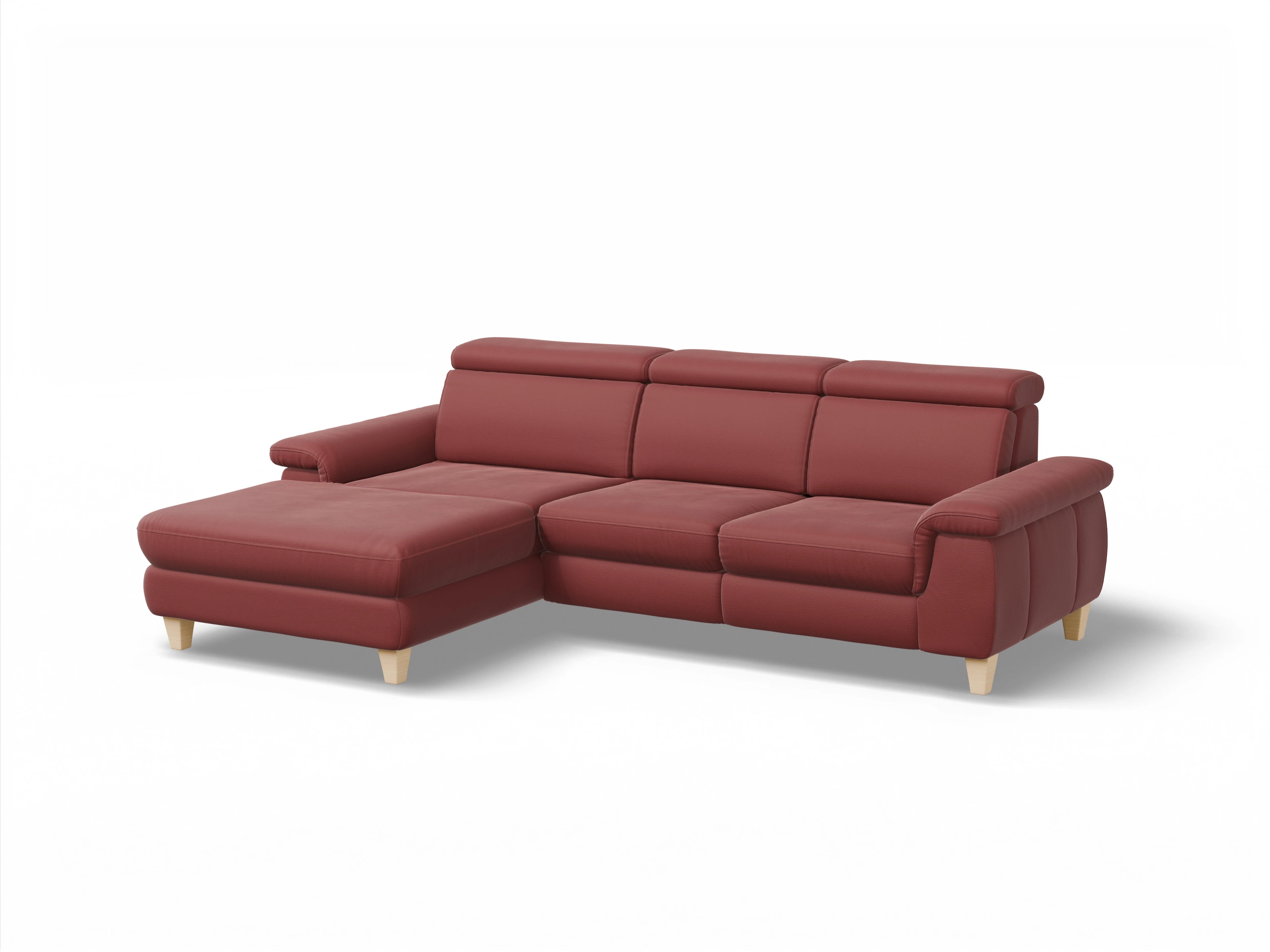 Ansicht des Produktes München Ecksofa links Abschluss offen in Leder Rot