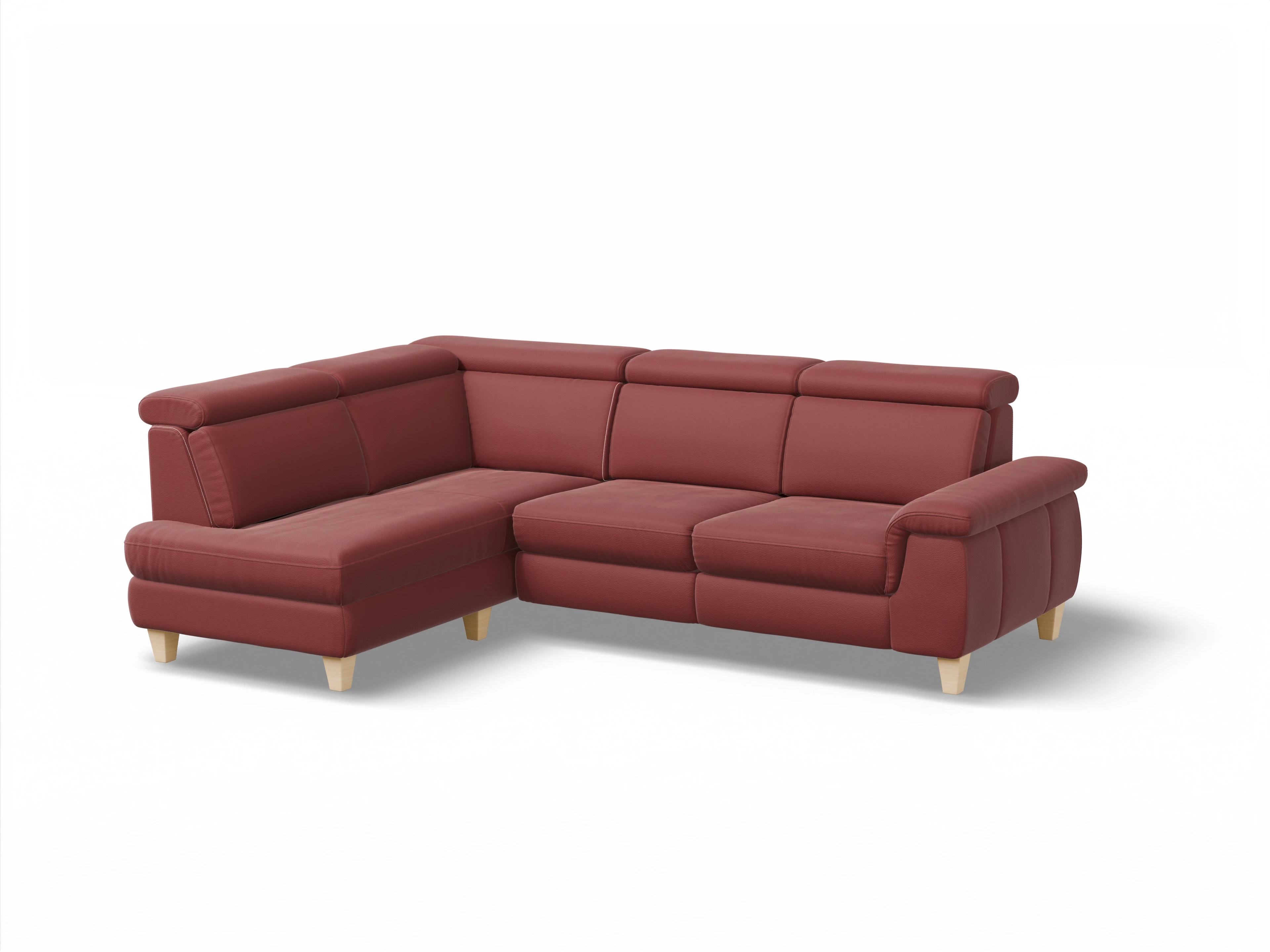 Ansicht des Produktes München Ecksofa links Abschluss offen in Leder Rot