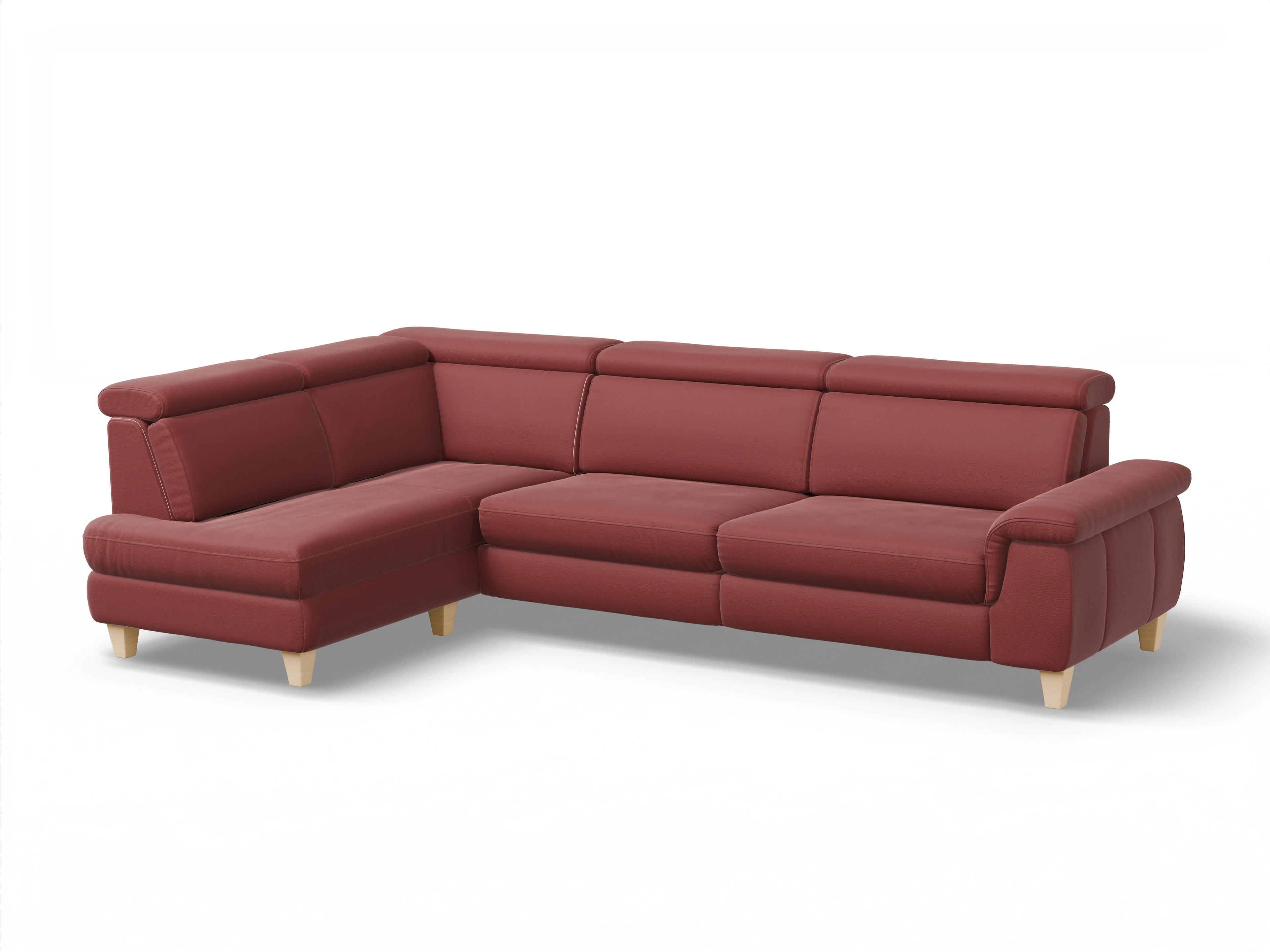 Ansicht des Produktes München Ecksofa links Abschluss offen in Leder Rot