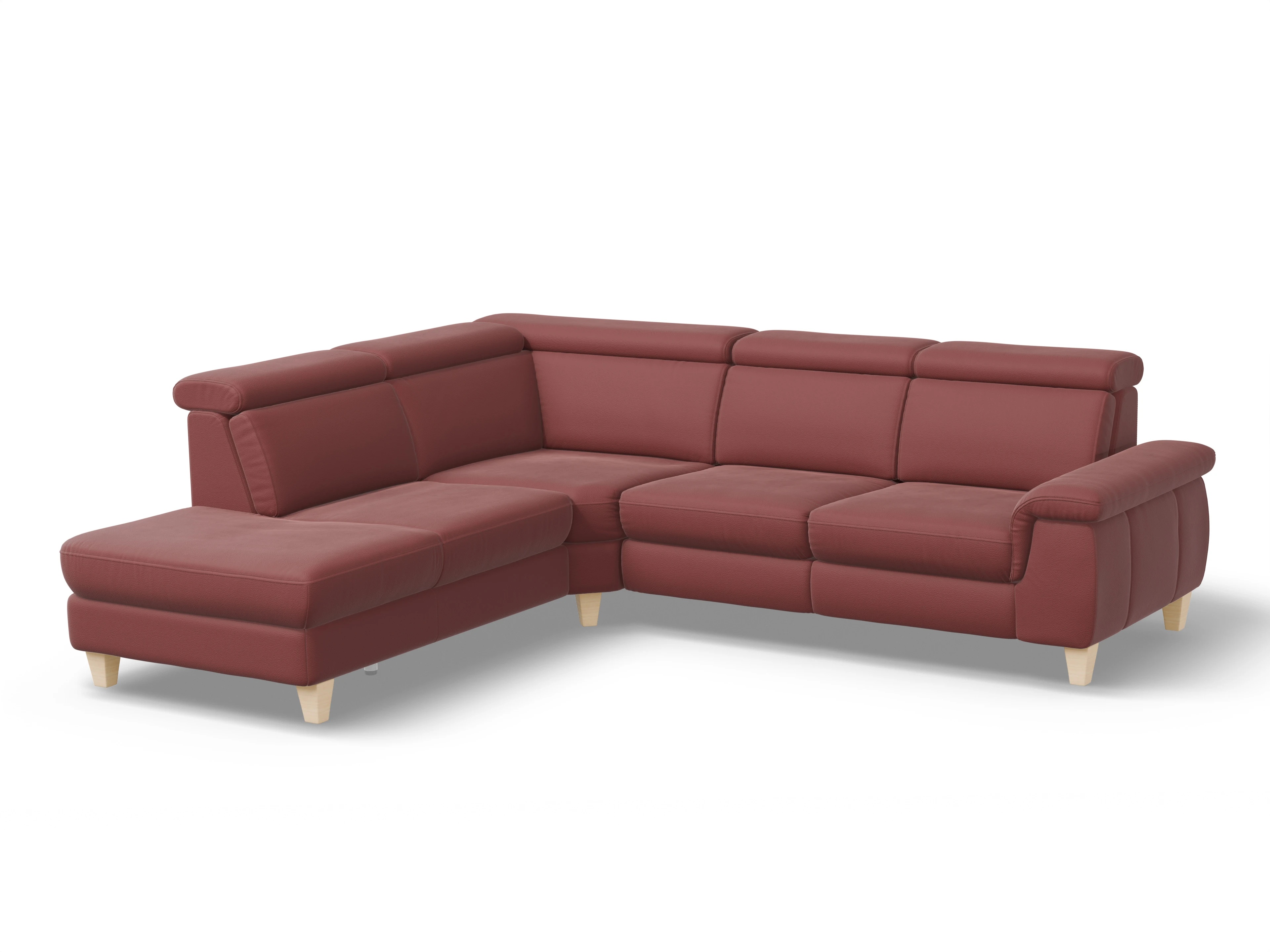 Ansicht des Produktes München Ecksofa links Abschluss offen in Leder Rot