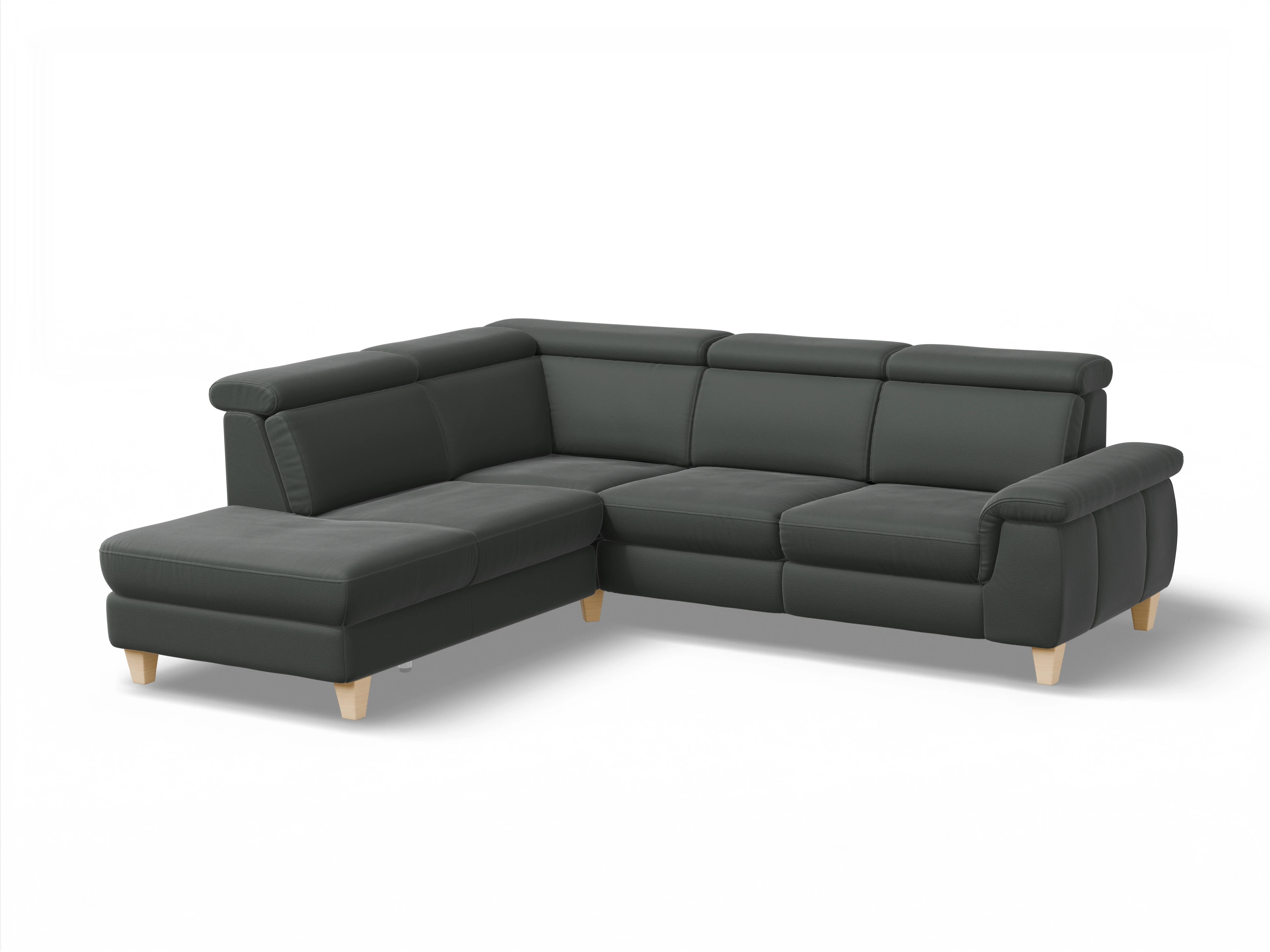 München 1AH WEkl Medium L Ansicht des Produktes München Ecksofa links mit Armlehne in Leder Grau